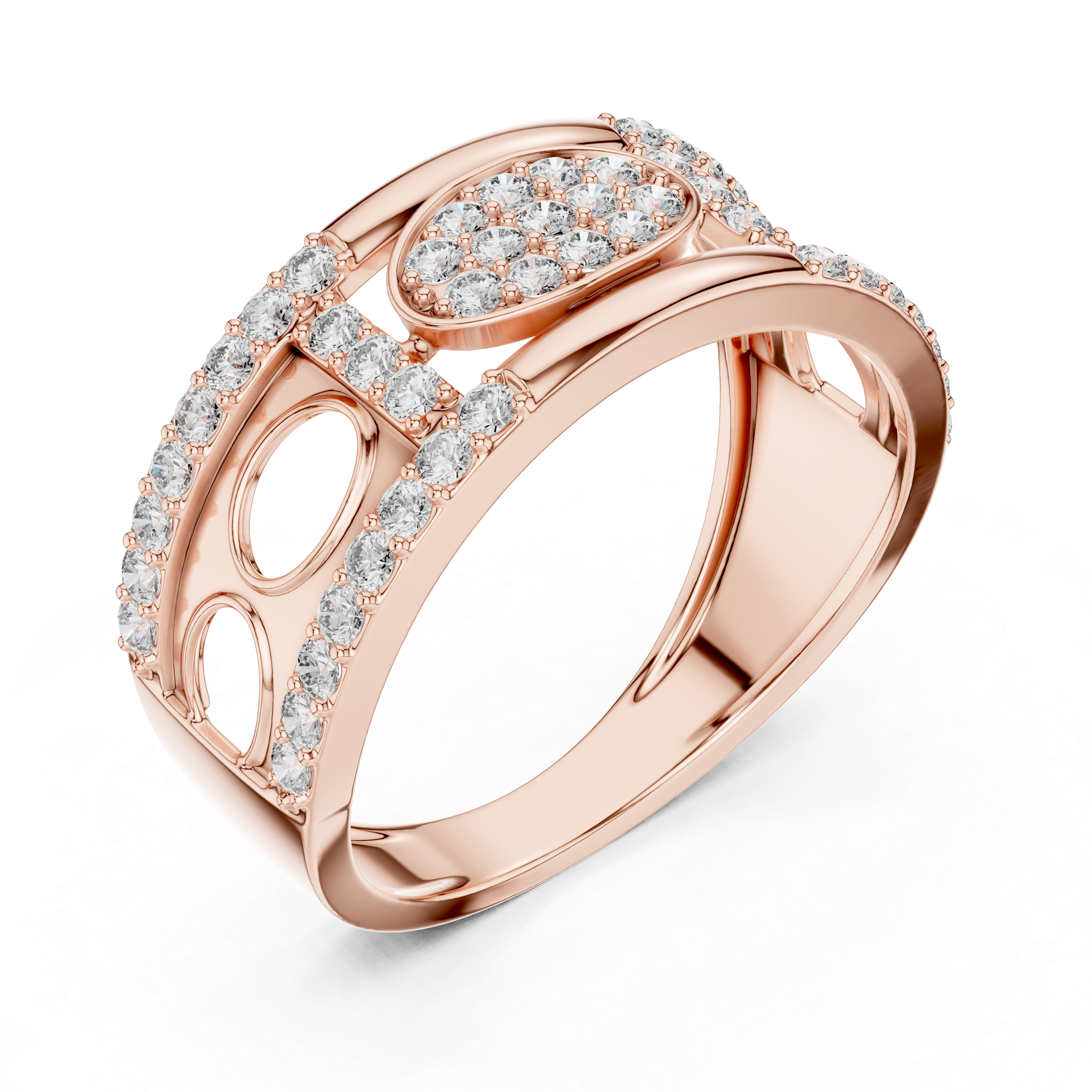 Oval Cluster Diamond Ring with Open Circle Gallery Design