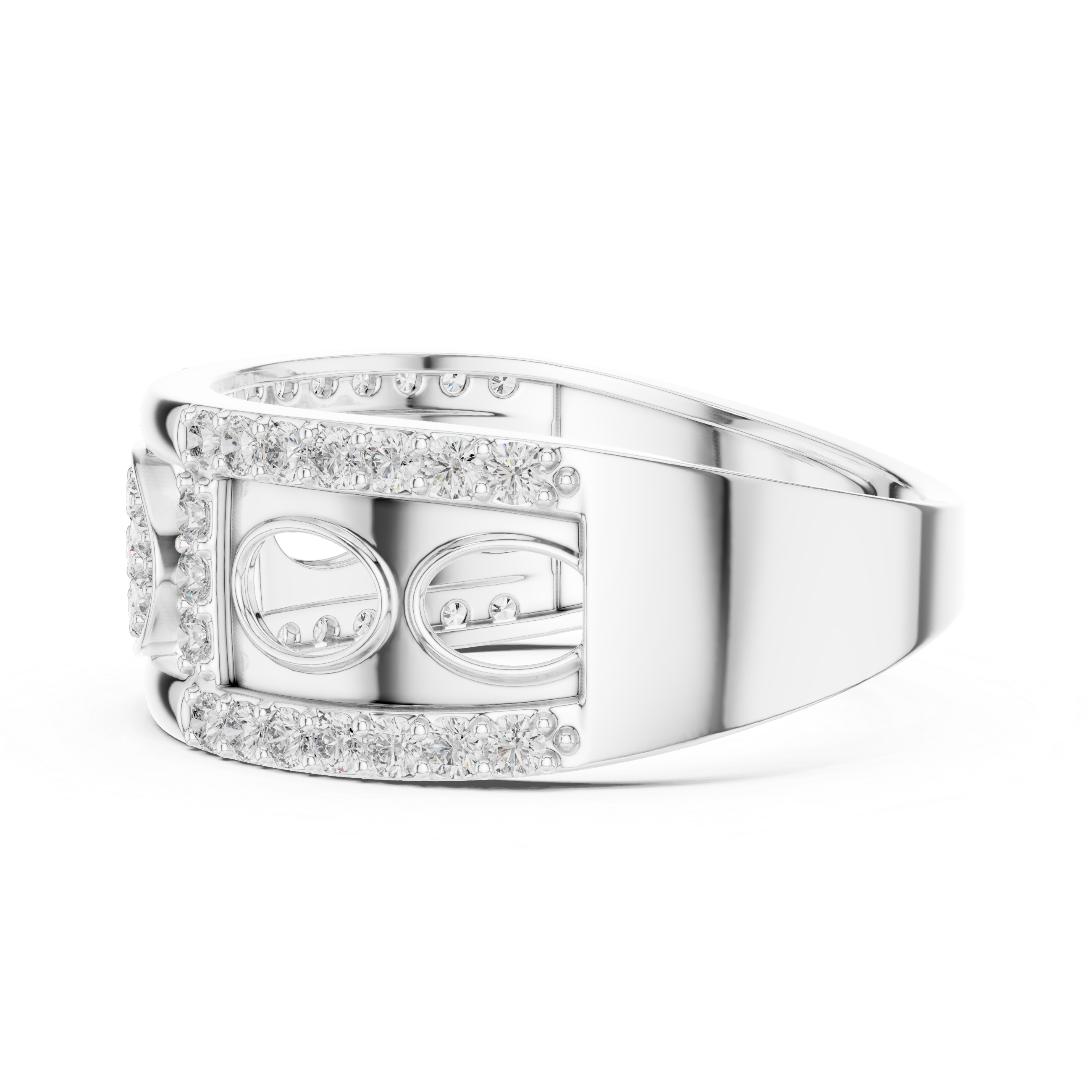 Oval Cluster Diamond Ring with Open Circle Gallery Design
