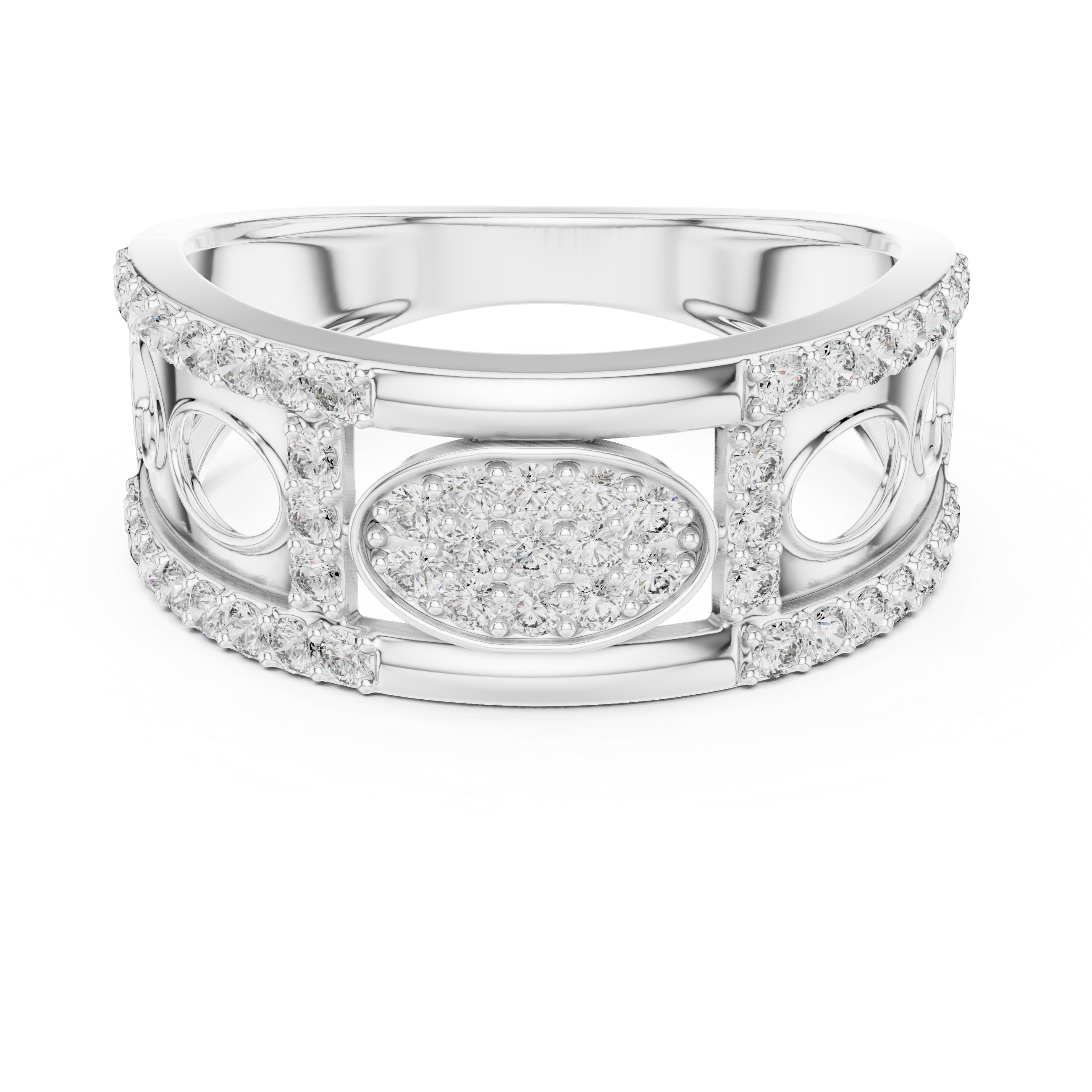 Oval Cluster Diamond Ring with Open Circle Gallery Design