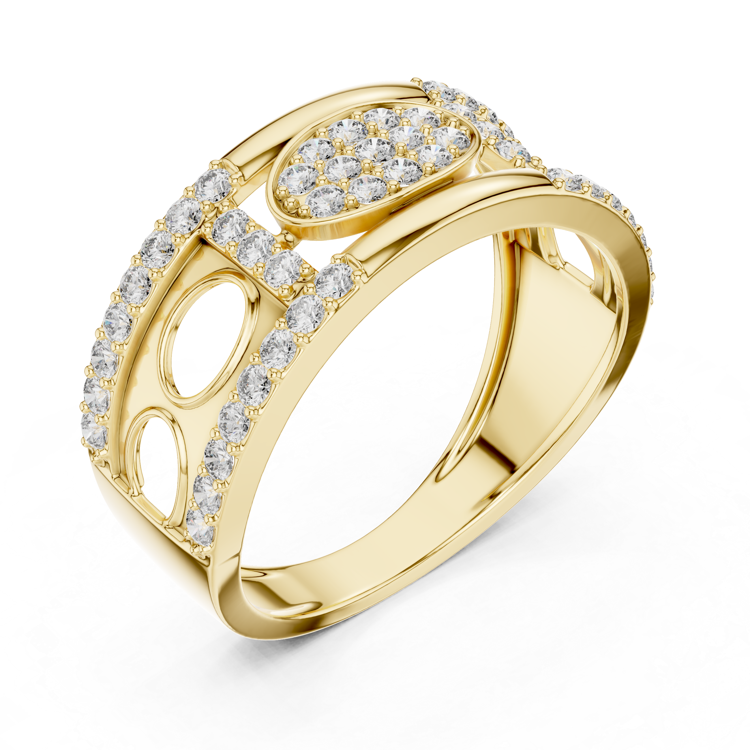 Oval Cluster Diamond Ring with Open Circle Gallery Design