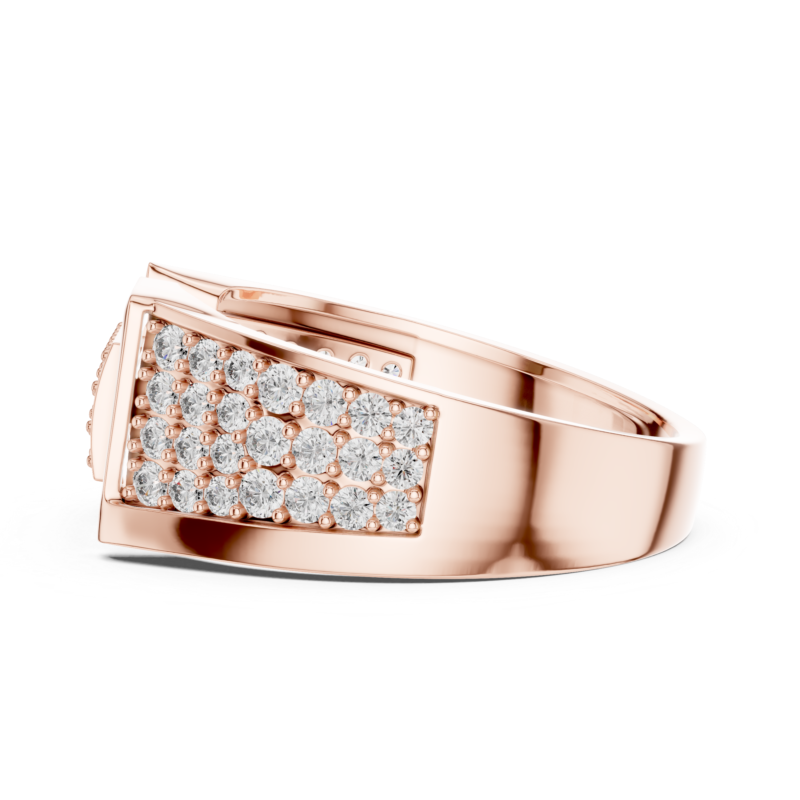 Luxury Geometric Buckle Diamond Ring with Triple Pavé Shank