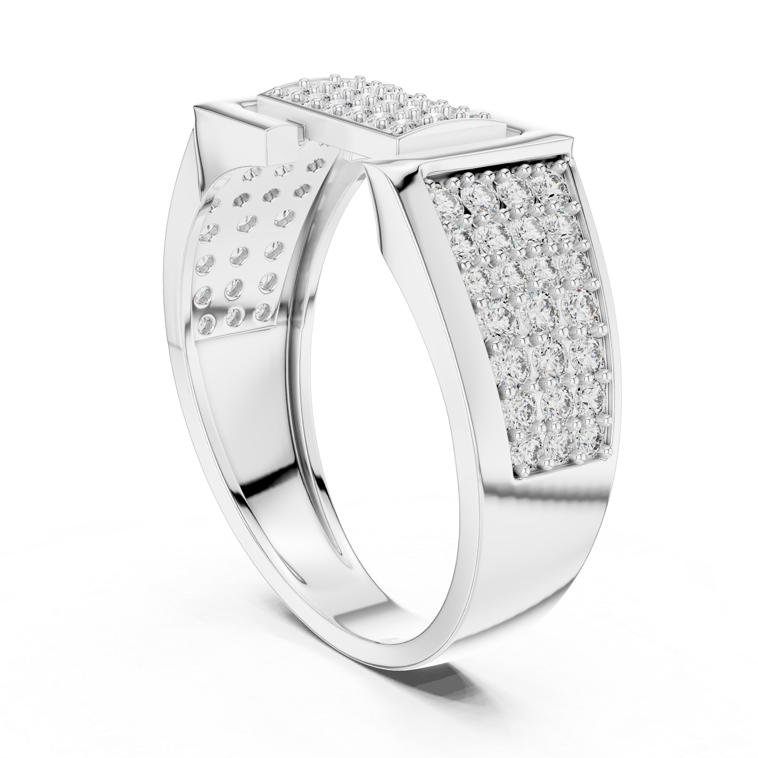 Luxury Geometric Buckle Diamond Ring with Triple Pavé Shank