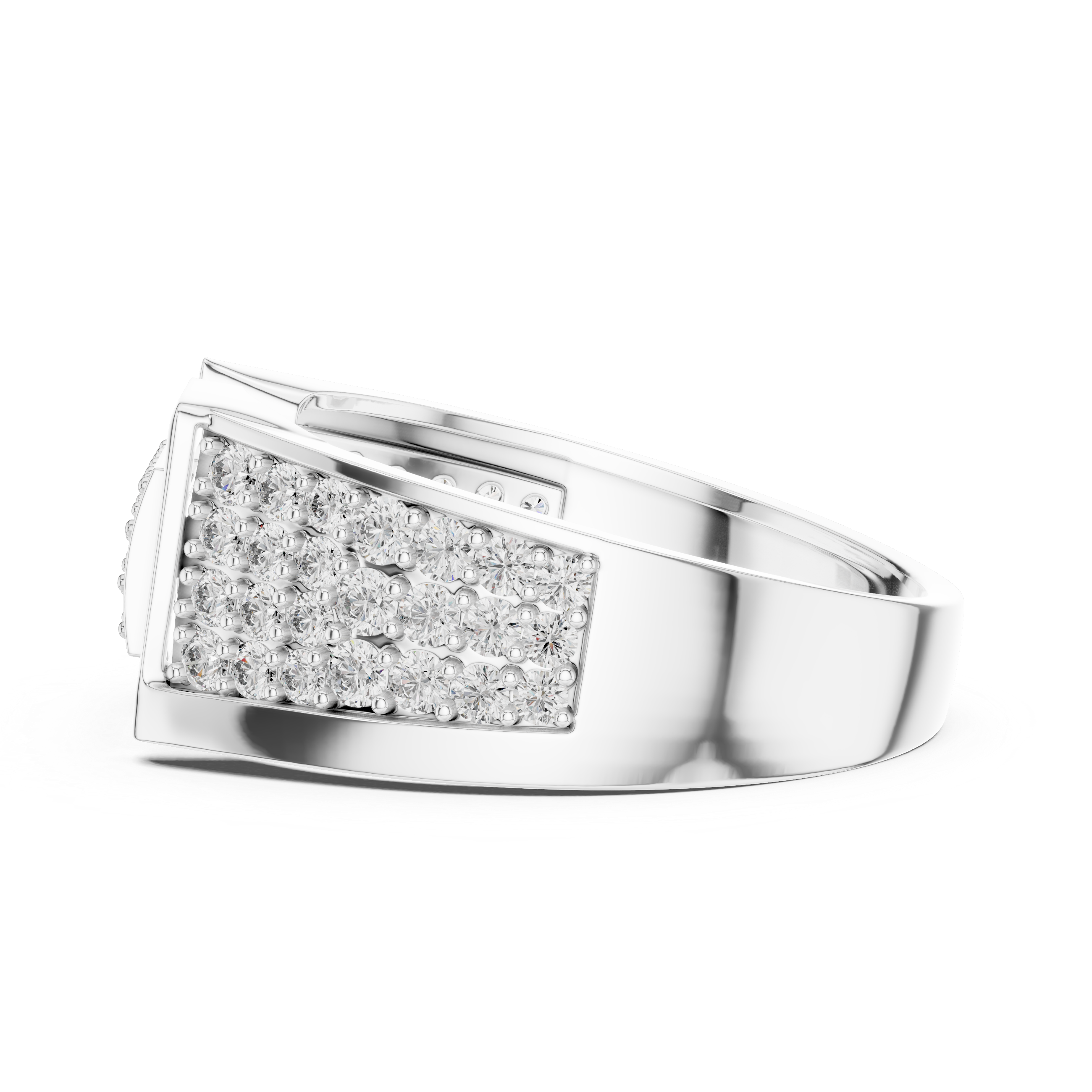 Luxury Geometric Buckle Diamond Ring with Triple Pavé Shank