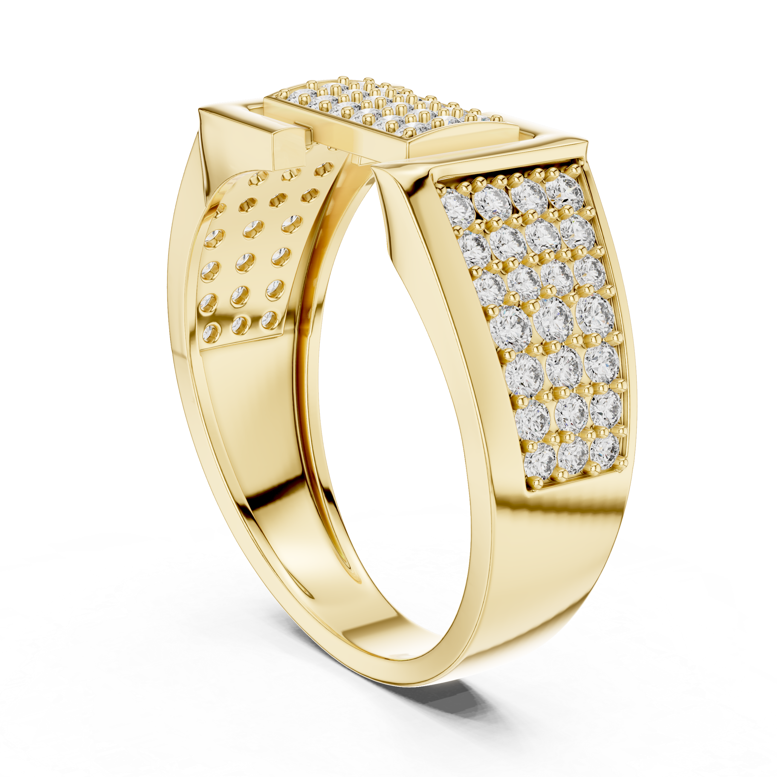 Luxury Geometric Buckle Diamond Ring with Triple Pavé Shank