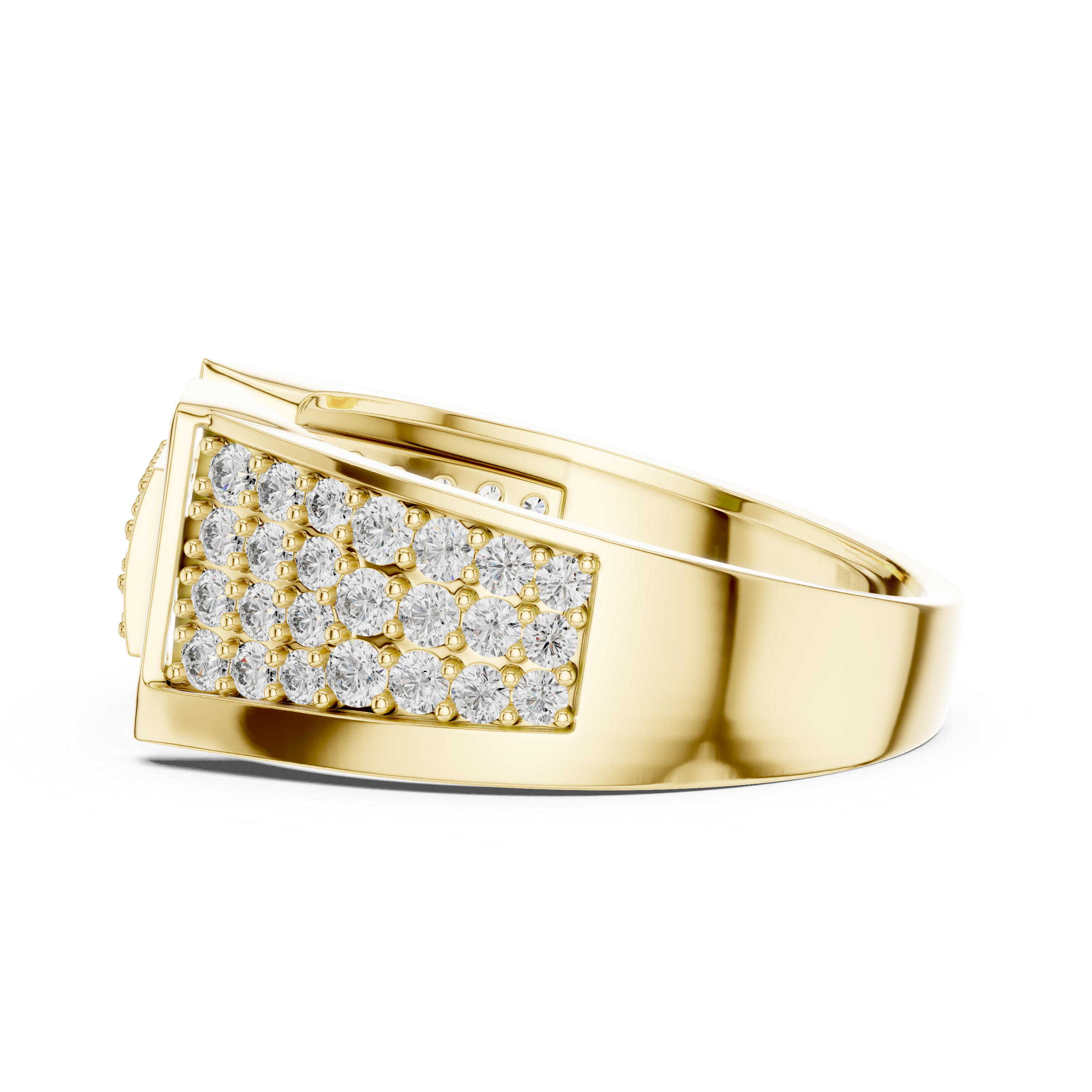 Luxury Geometric Buckle Diamond Ring with Triple Pavé Shank
