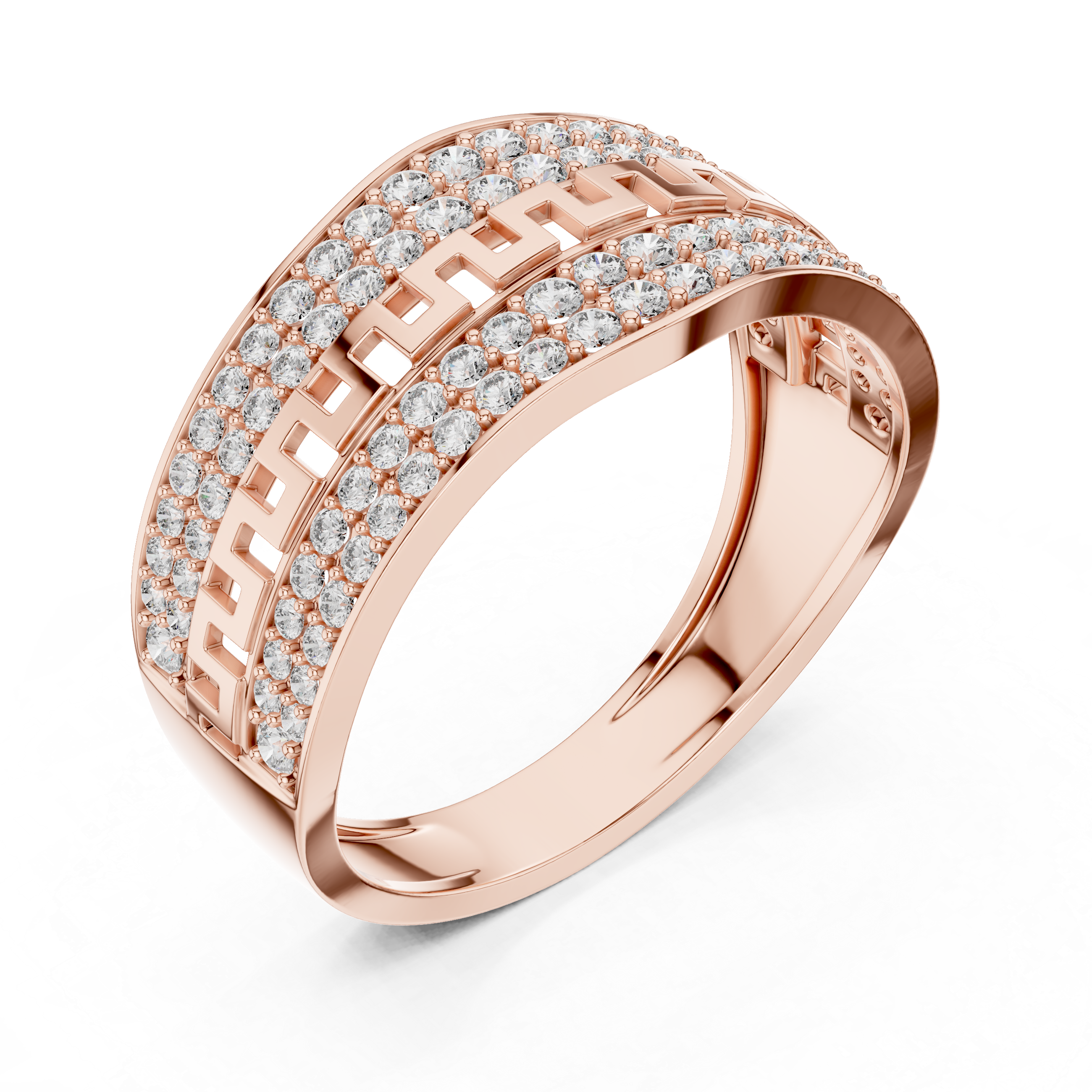 Luxury Double Pavé Diamond Ring with Geometric Center Band