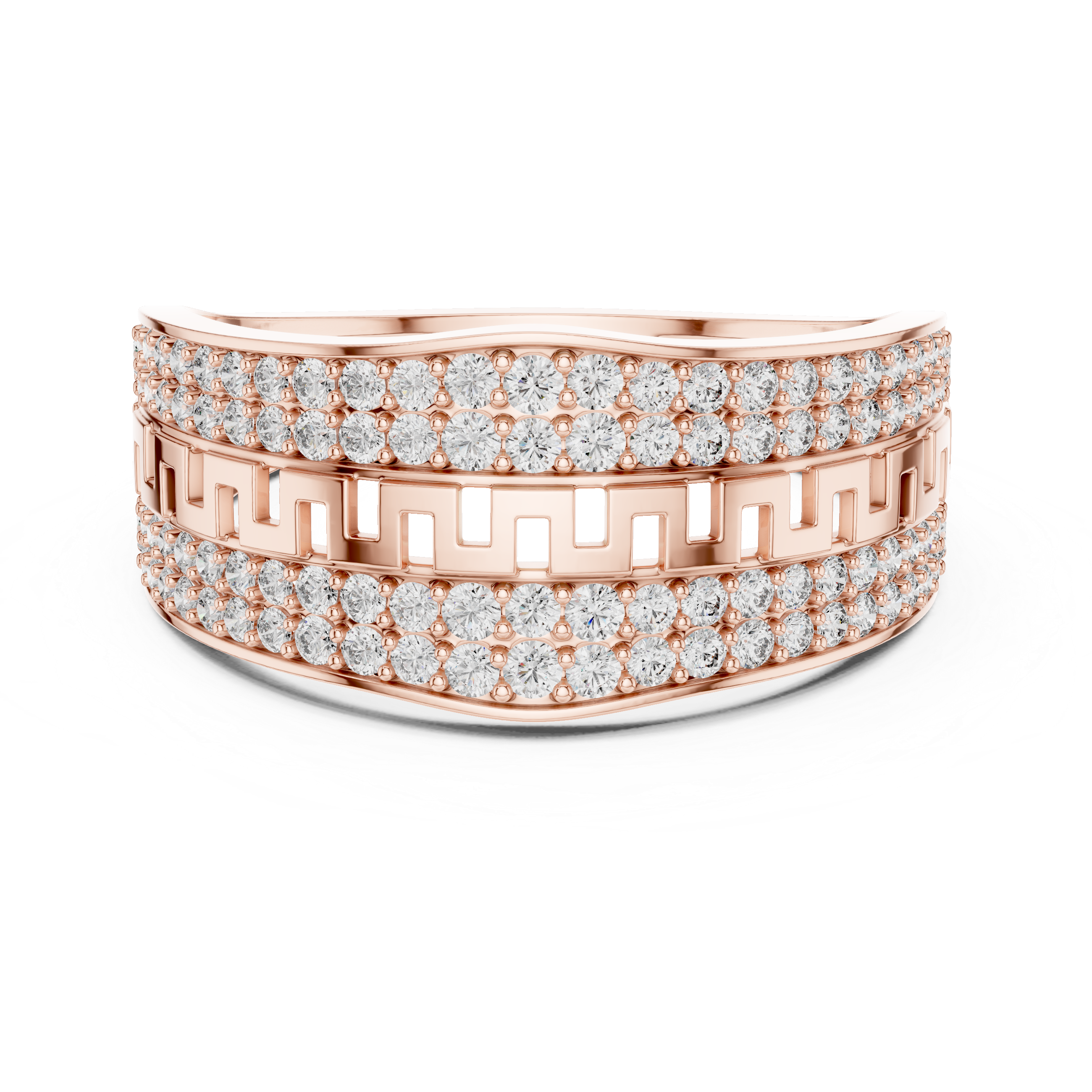 Luxury Double Pavé Diamond Ring with Geometric Center Band