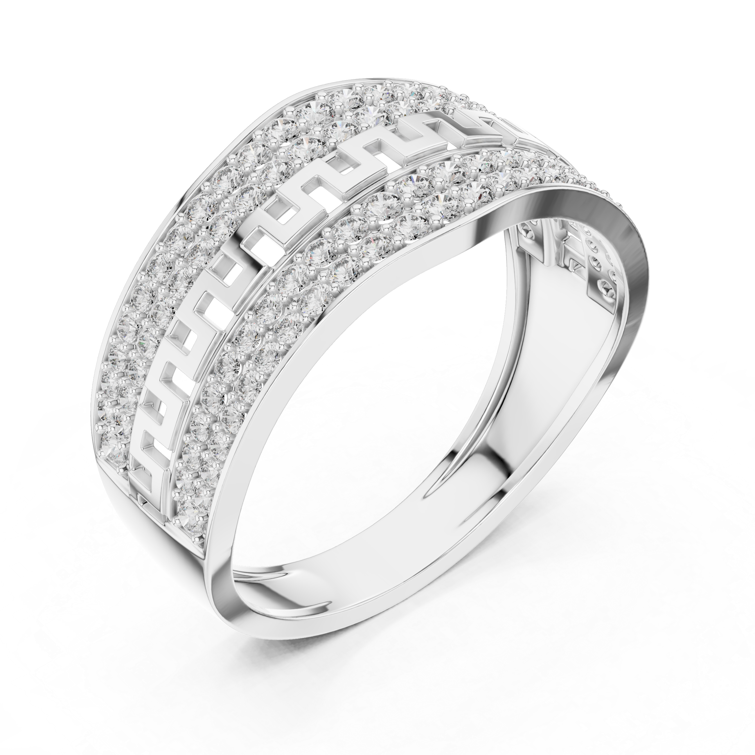 Luxury Double Pavé Diamond Ring with Geometric Center Band