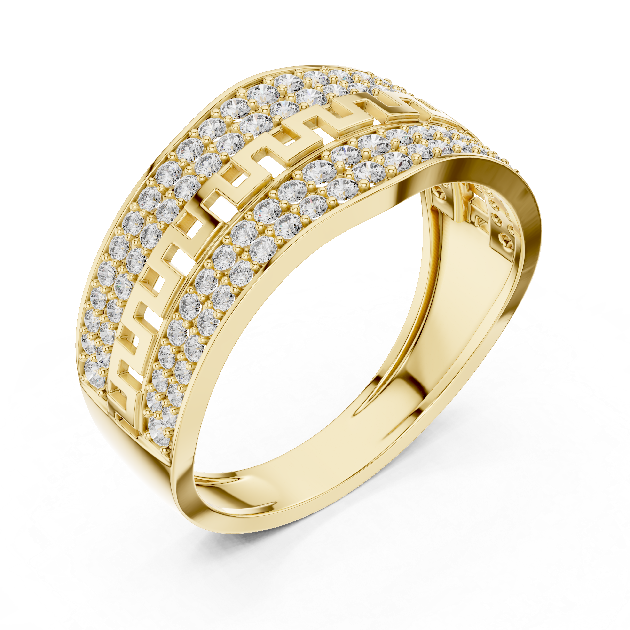 Luxury Double Pavé Diamond Ring with Geometric Center Band