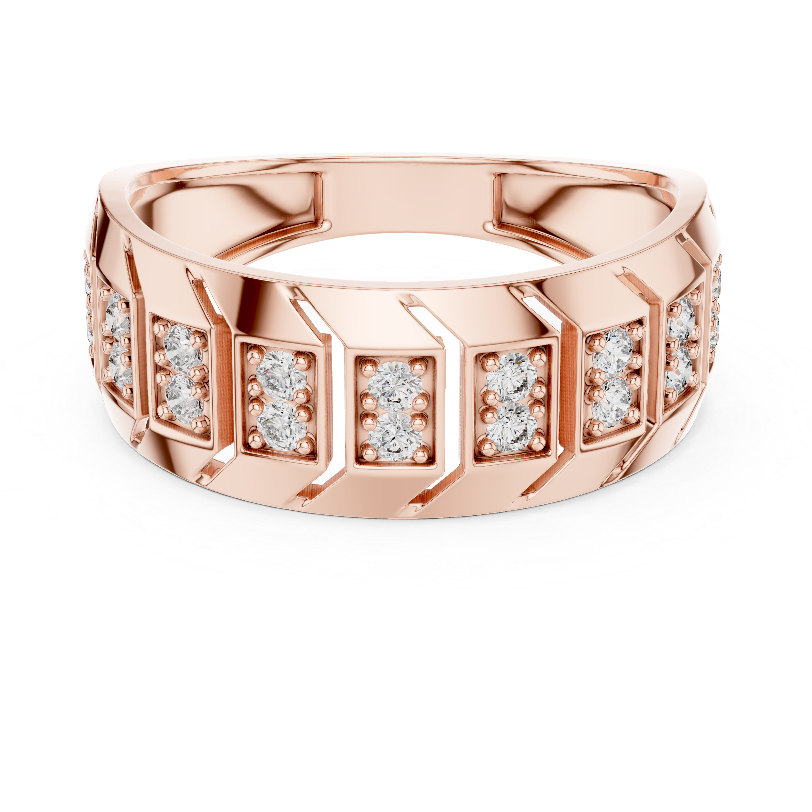 Modern Multi-Panel Diamond Ring with Geometric Groove Detailing
