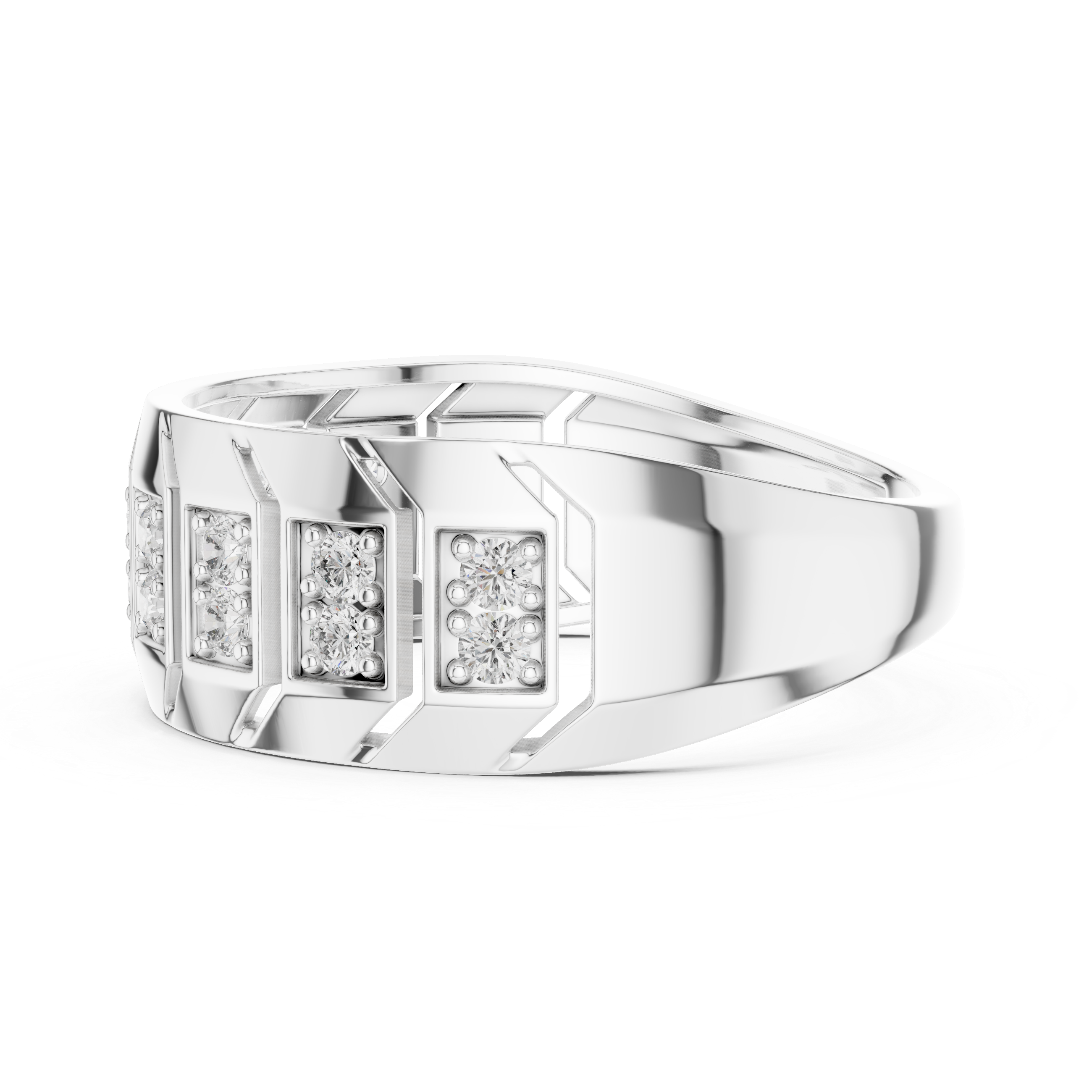 Modern Multi-Panel Diamond Ring with Geometric Groove Detailing