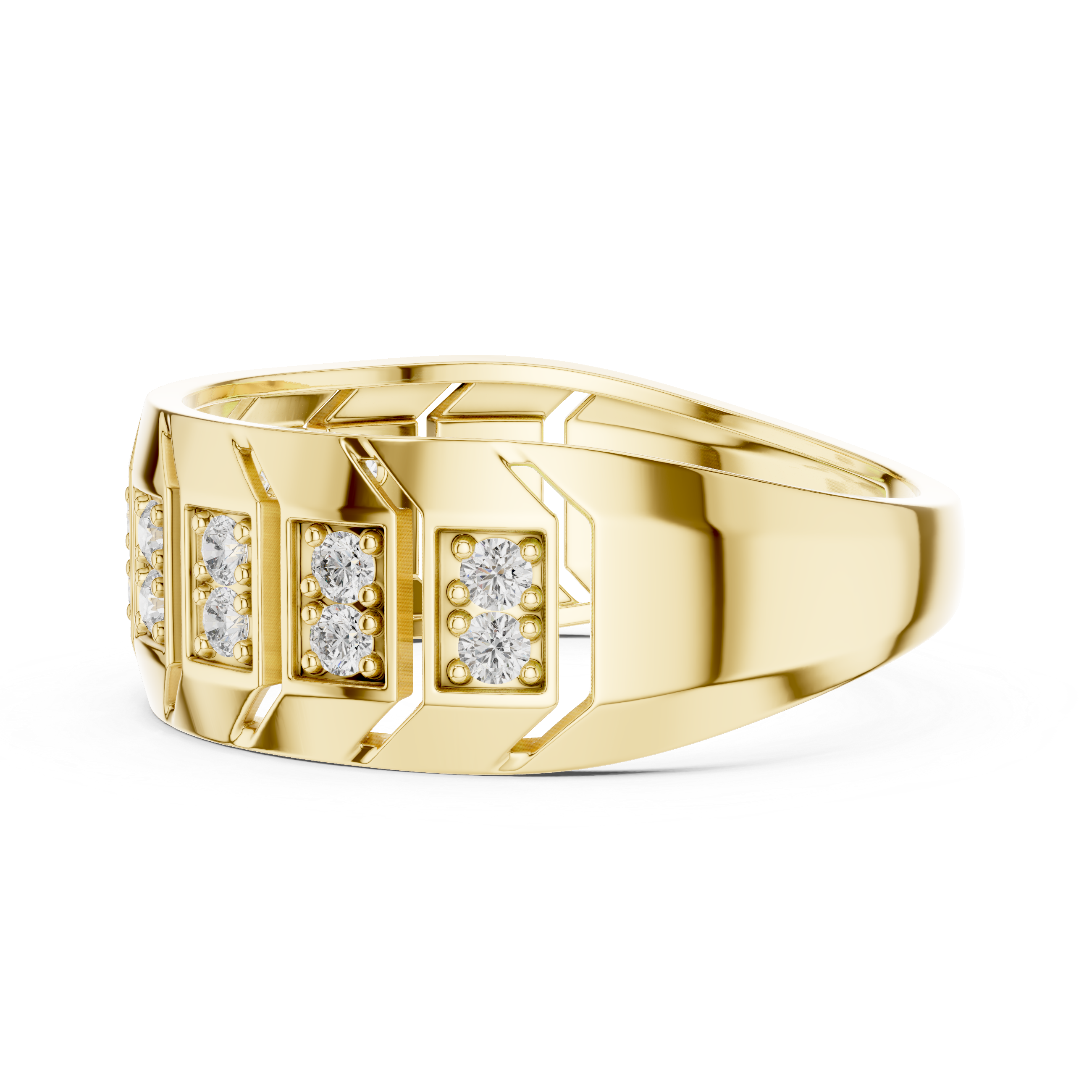 Modern Multi-Panel Diamond Ring with Geometric Groove Detailing
