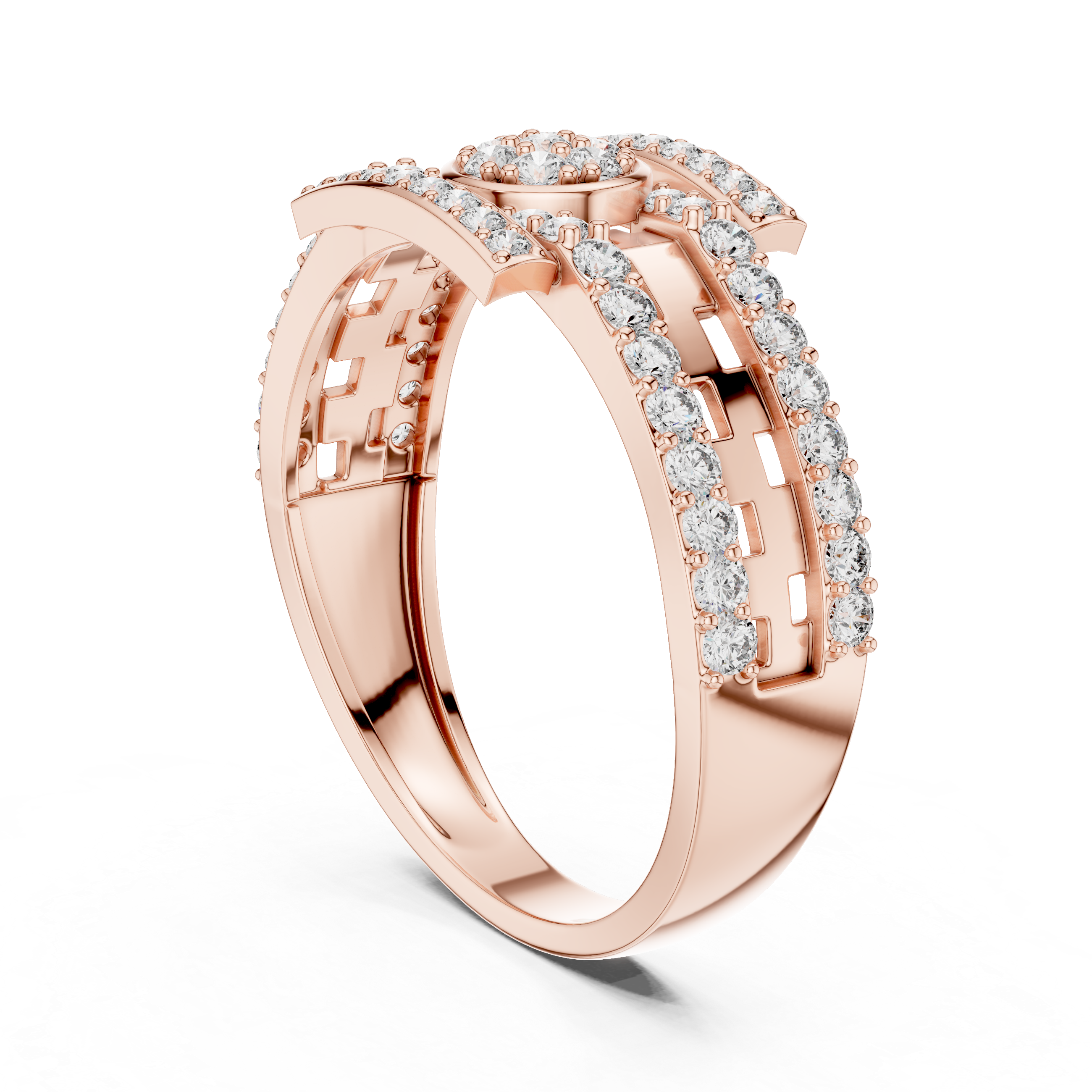 Luxury Double Row Diamond Ring with Circular Cluster Center
