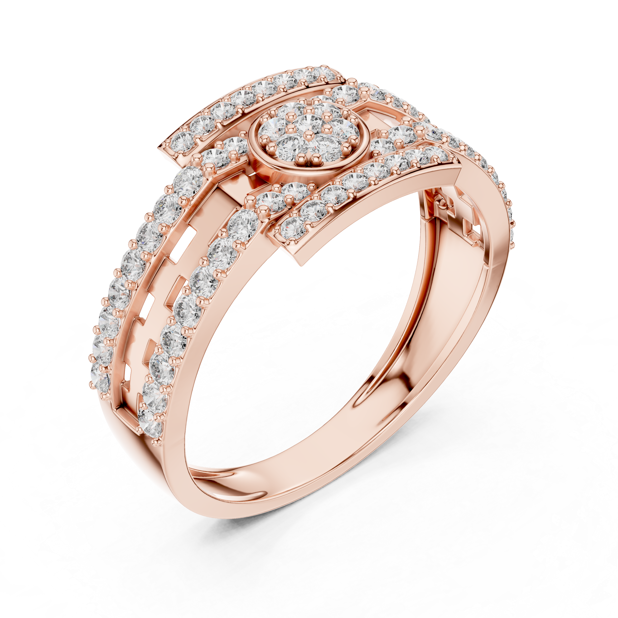 Luxury Double Row Diamond Ring with Circular Cluster Center