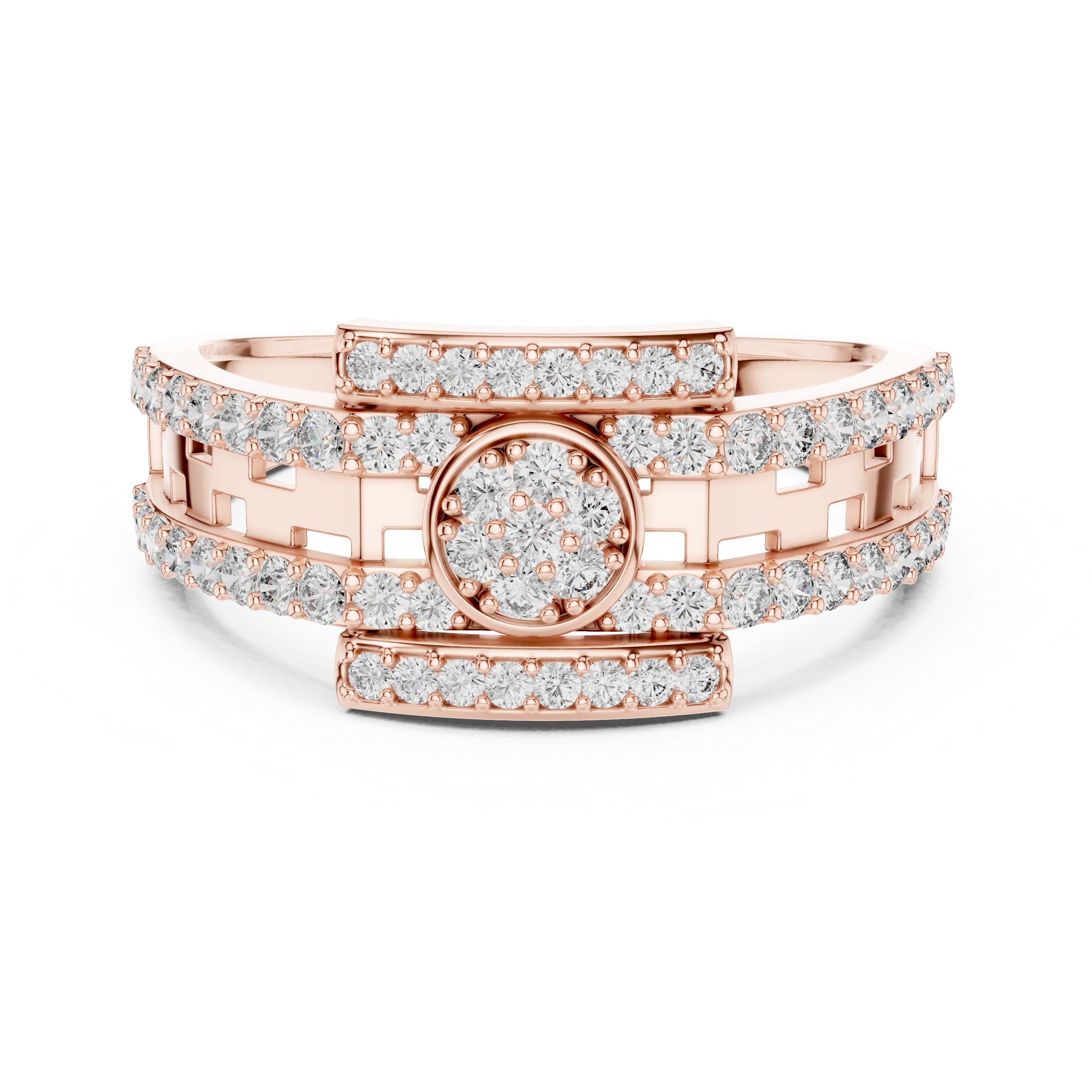 Luxury Double Row Diamond Ring with Circular Cluster Center