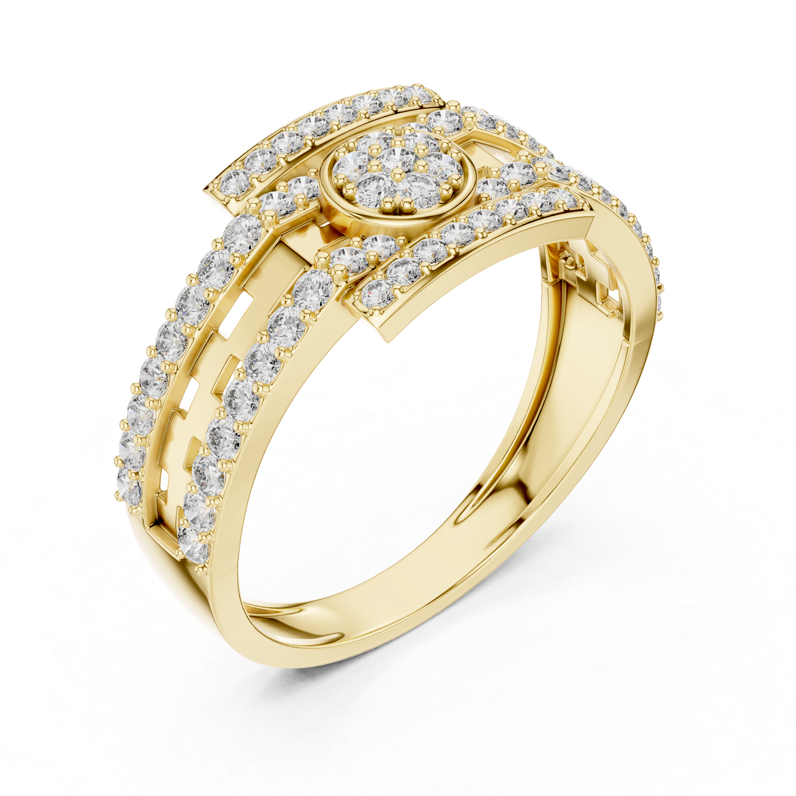 Luxury Double Row Diamond Ring with Circular Cluster Center