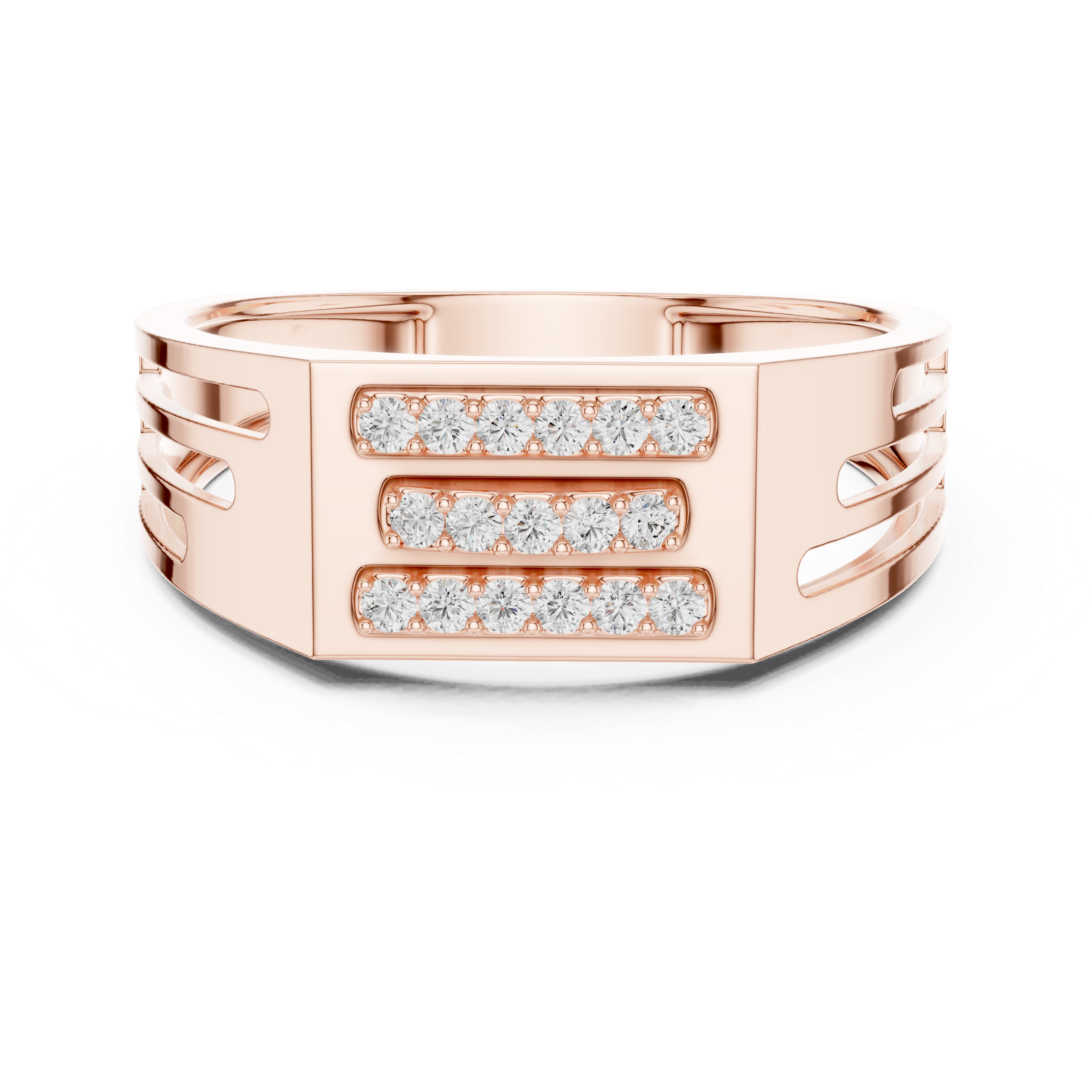 Minimalist Triple Row Diamond Ring with Open Side Detailing