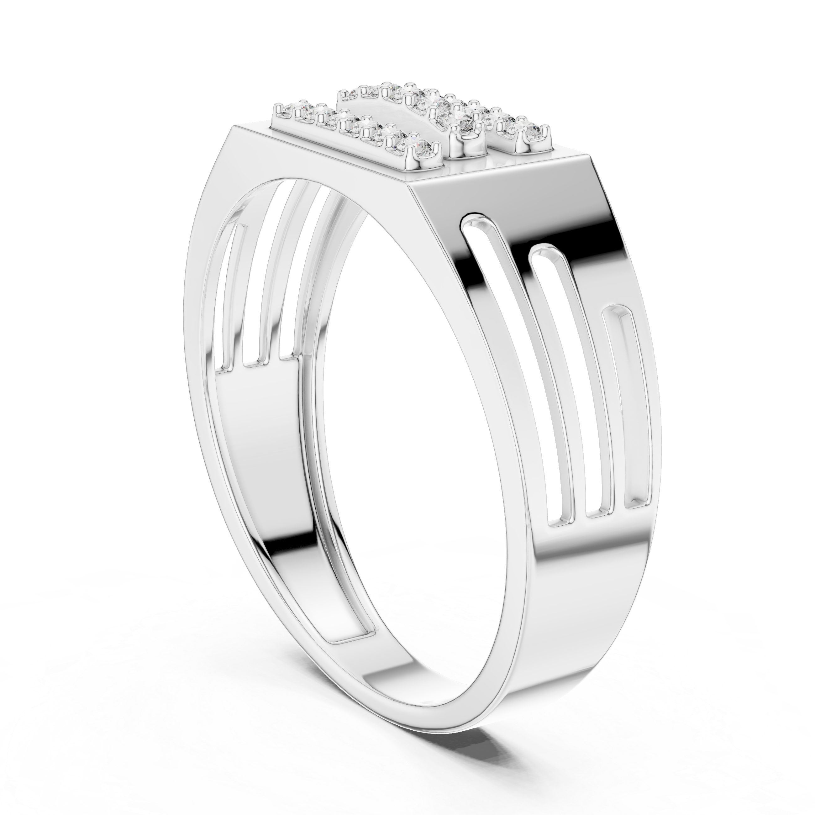 Minimalist Triple Row Diamond Ring with Open Side Detailing