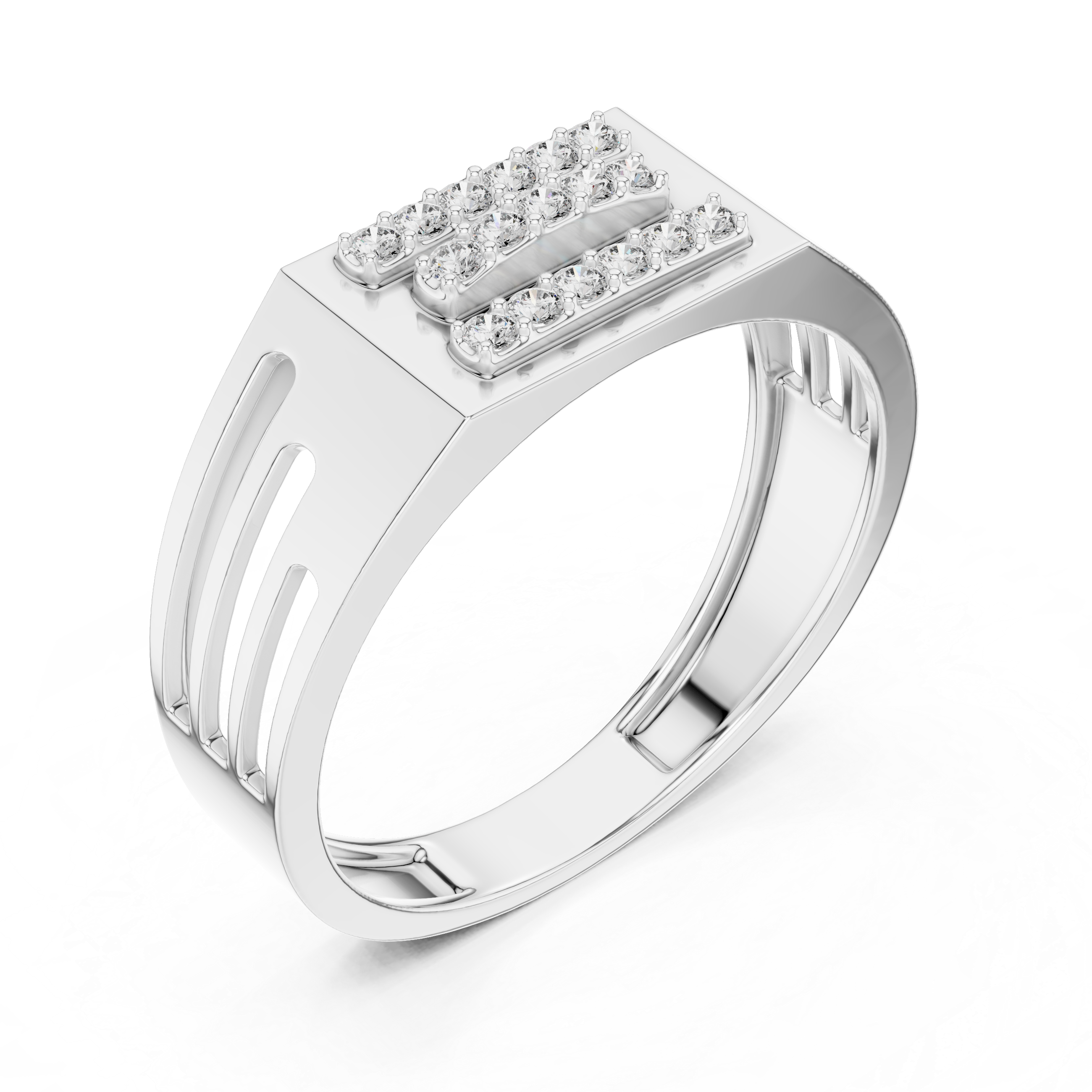 Minimalist Triple Row Diamond Ring with Open Side Detailing
