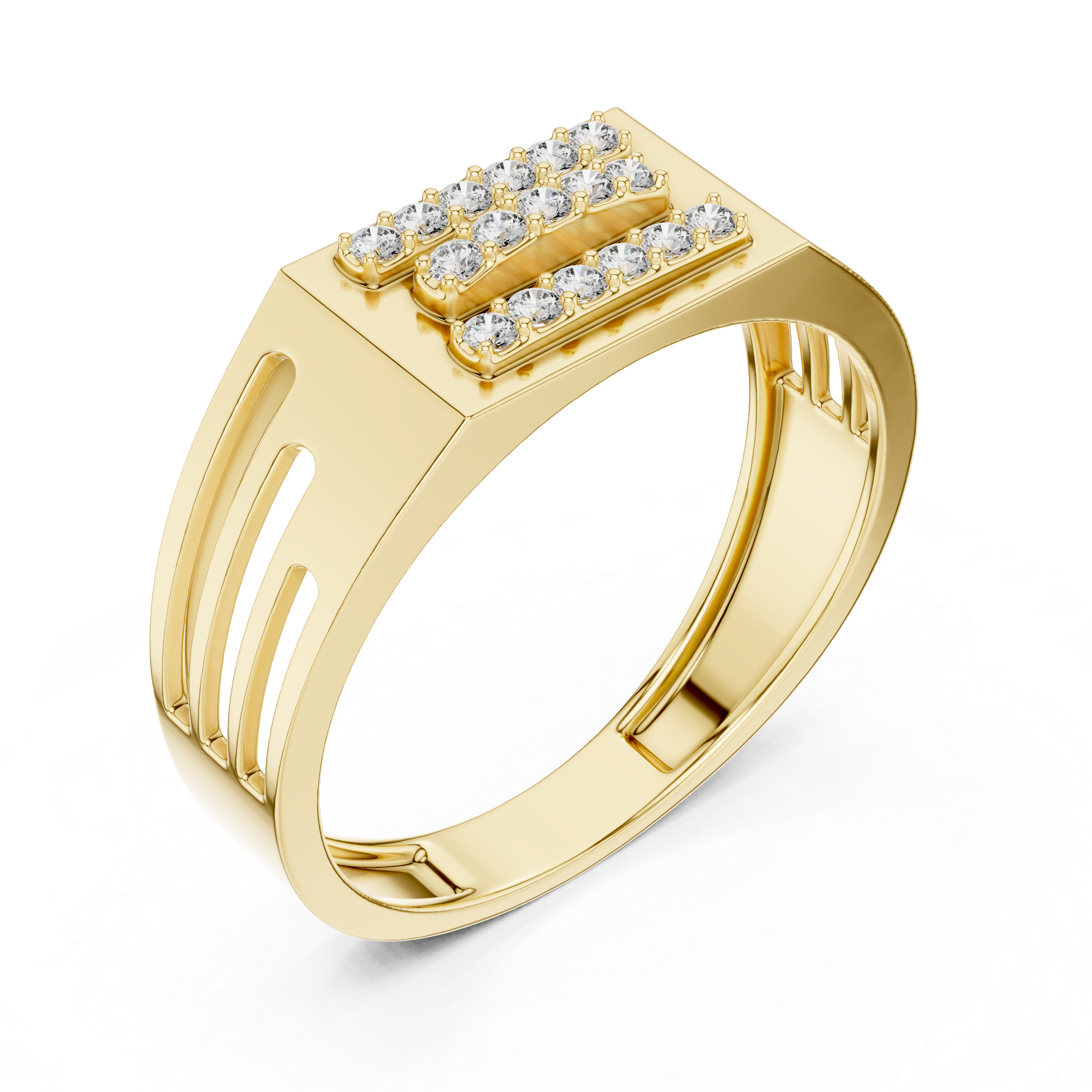 Minimalist Triple Row Diamond Ring with Open Side Detailing