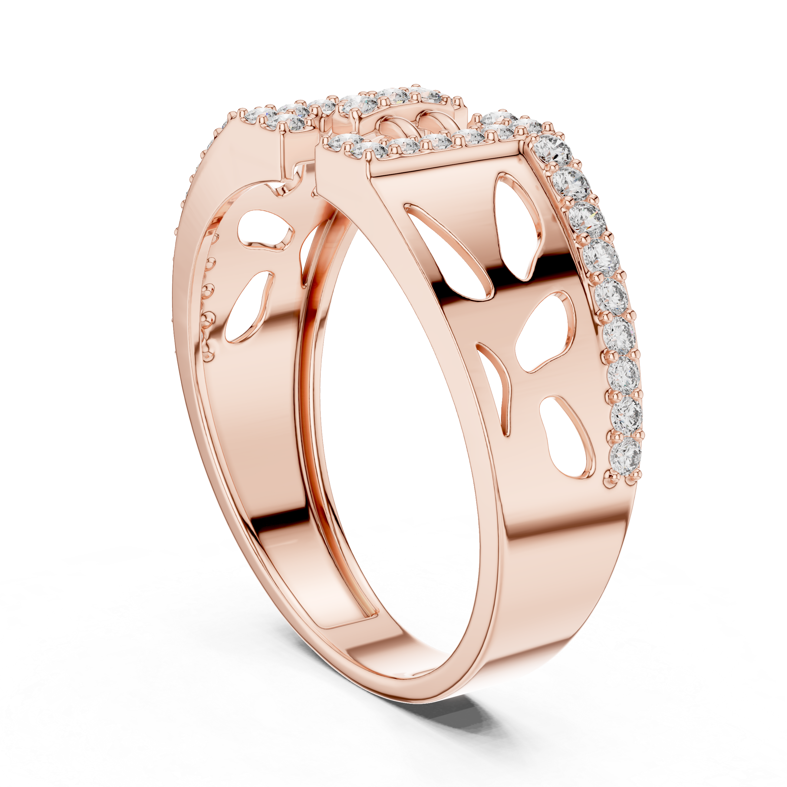 Modern Openwork Diamond Ring with Double Frame Center Design