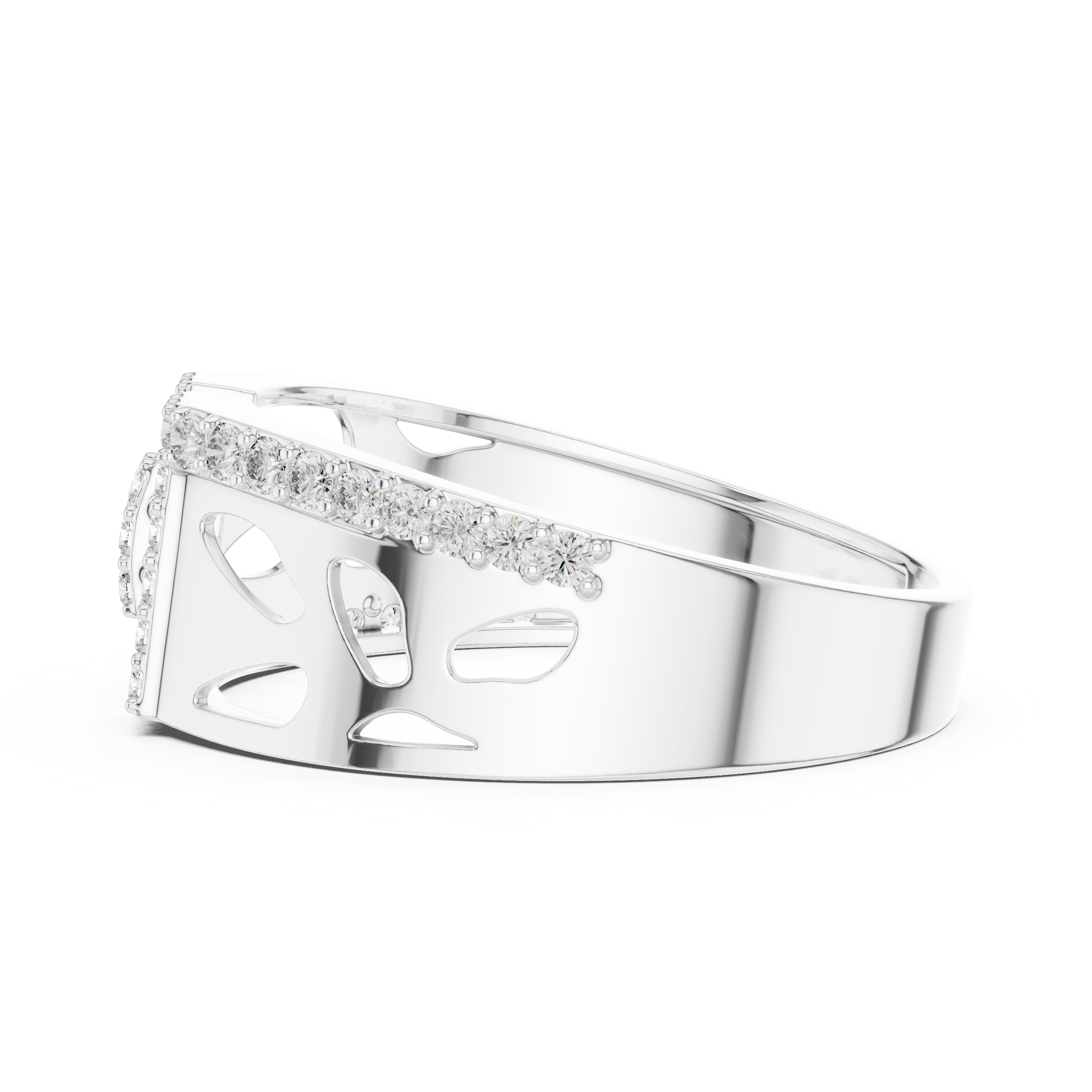 Modern Openwork Diamond Ring with Double Frame Center Design
