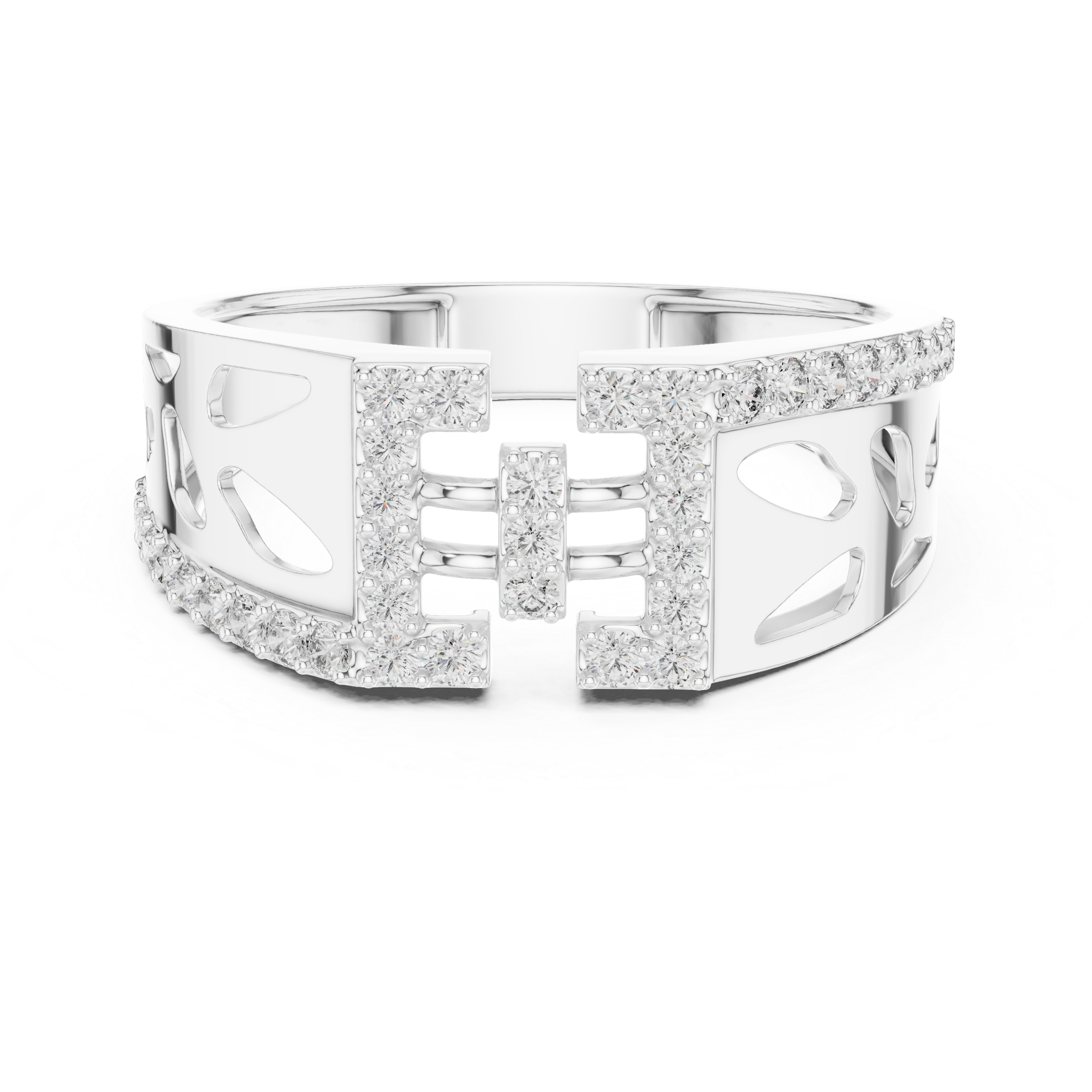 Modern Openwork Diamond Ring with Double Frame Center Design