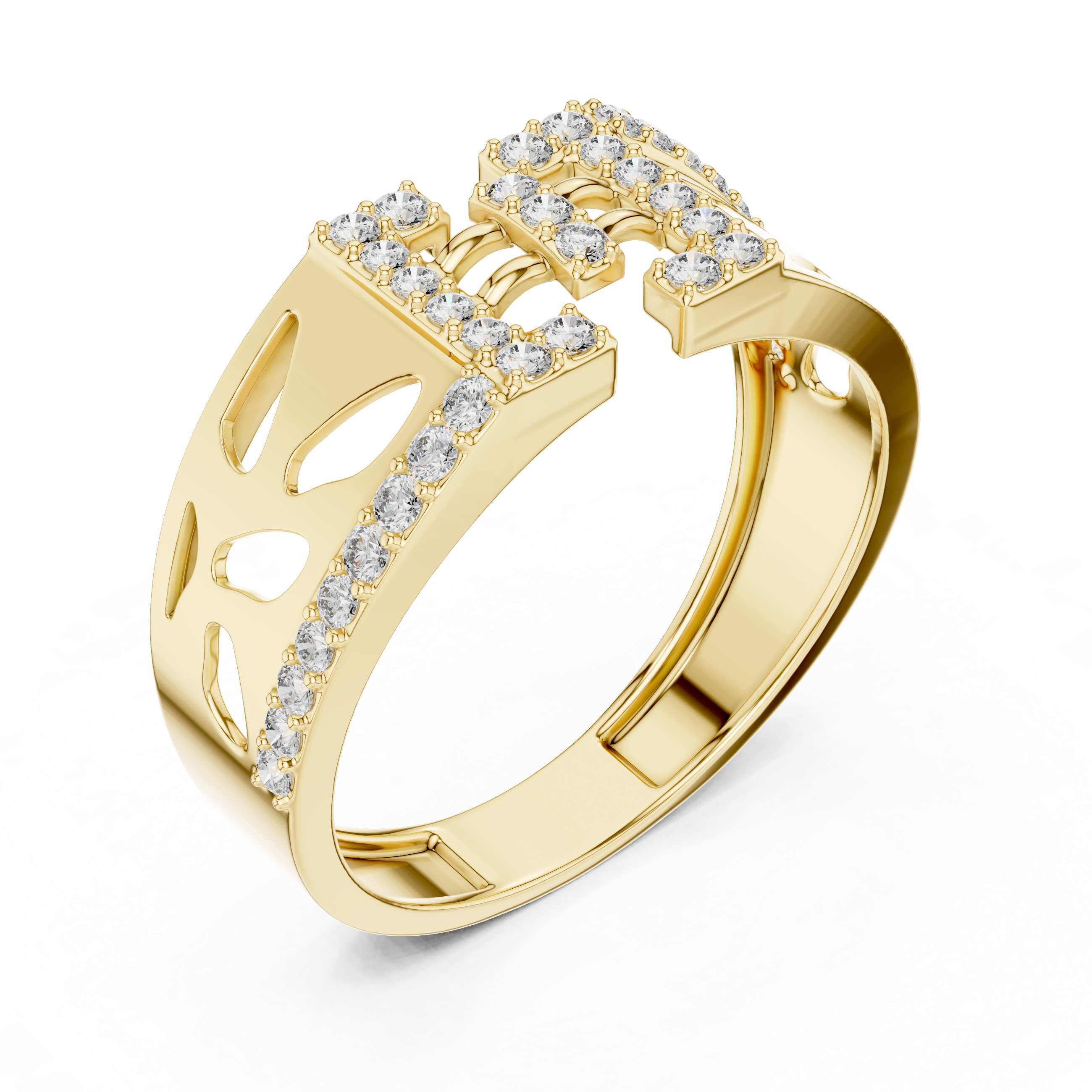 Modern Openwork Diamond Ring with Double Frame Center Design