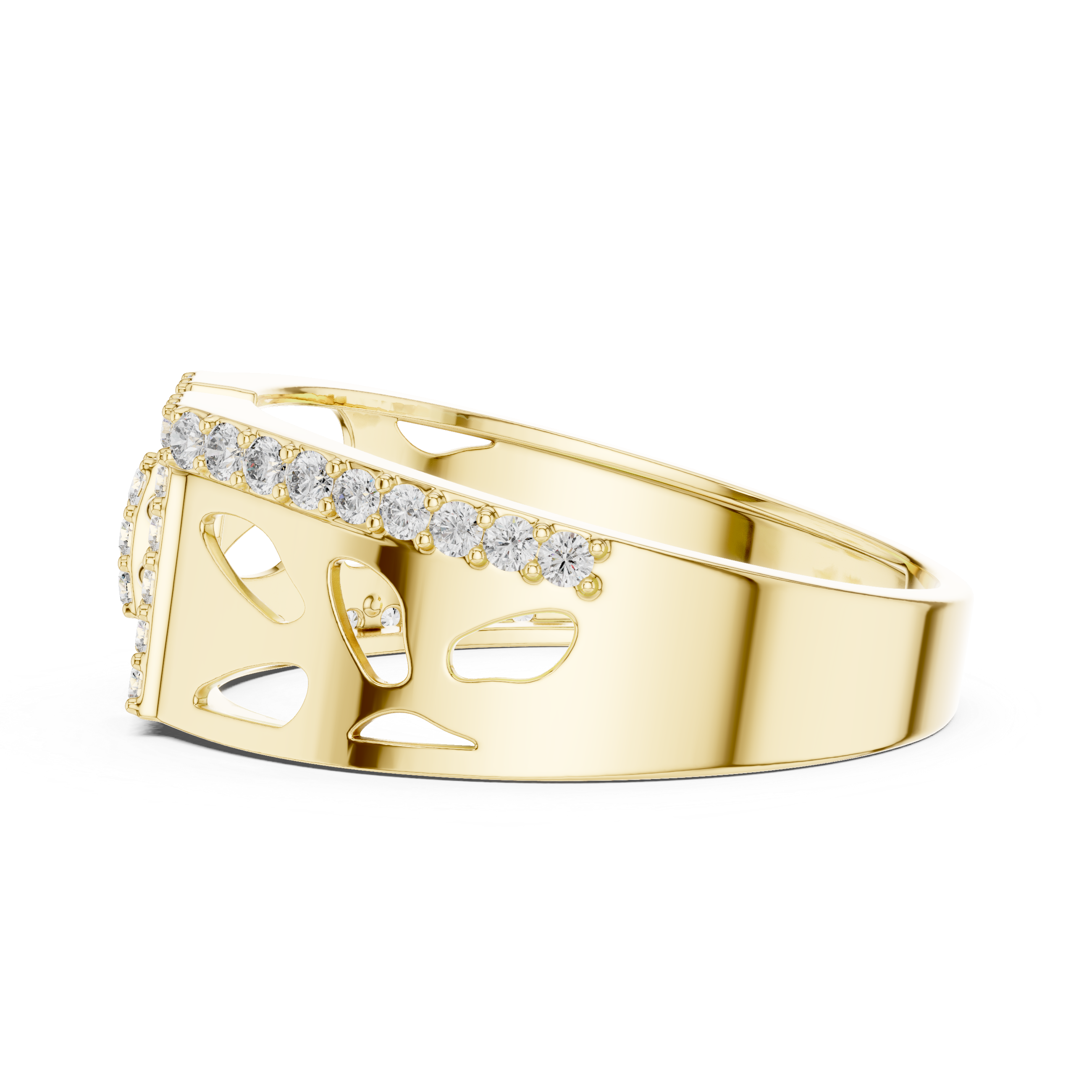 Modern Openwork Diamond Ring with Double Frame Center Design