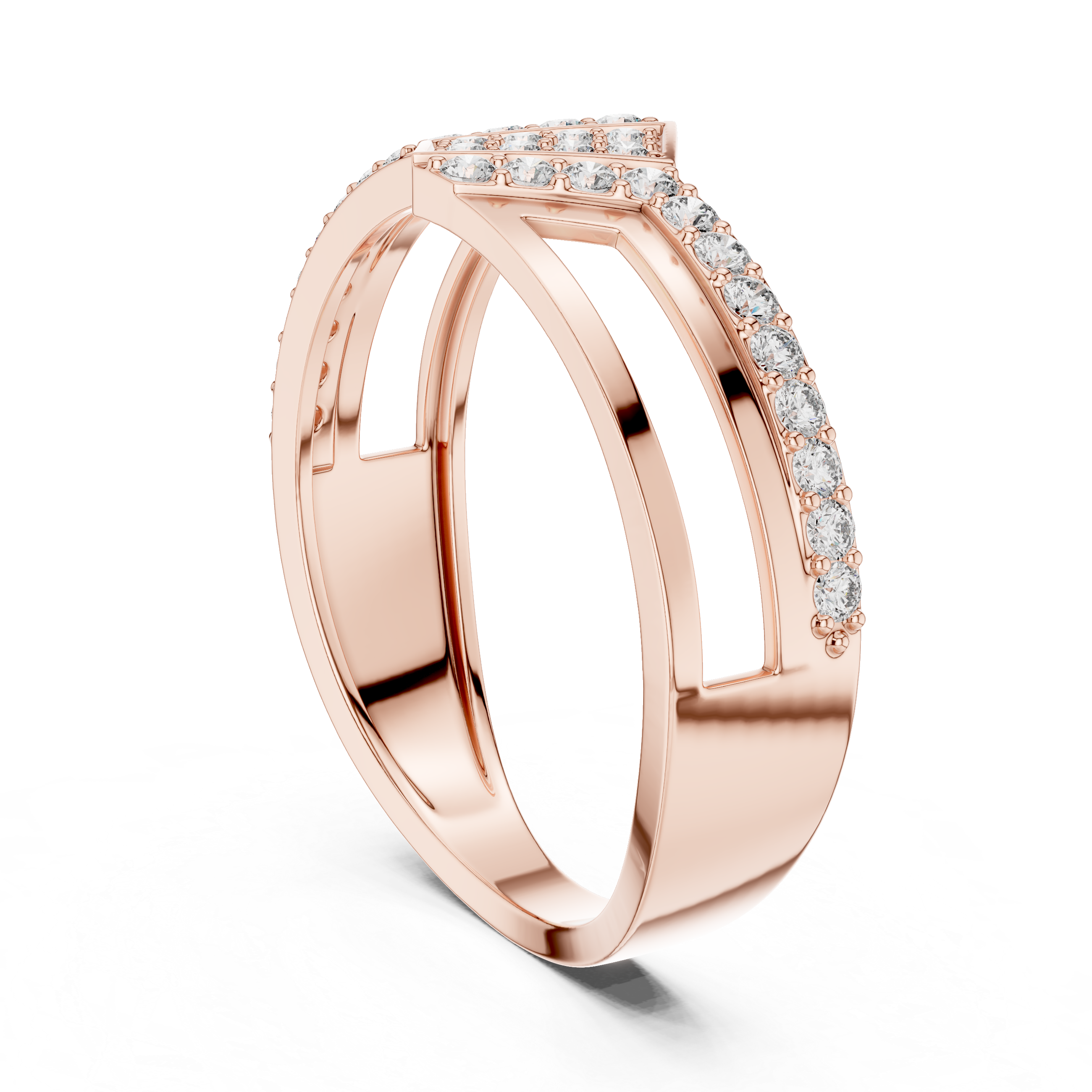 Modern Open Gallery Diamond Ring with Geometric Center Cluster