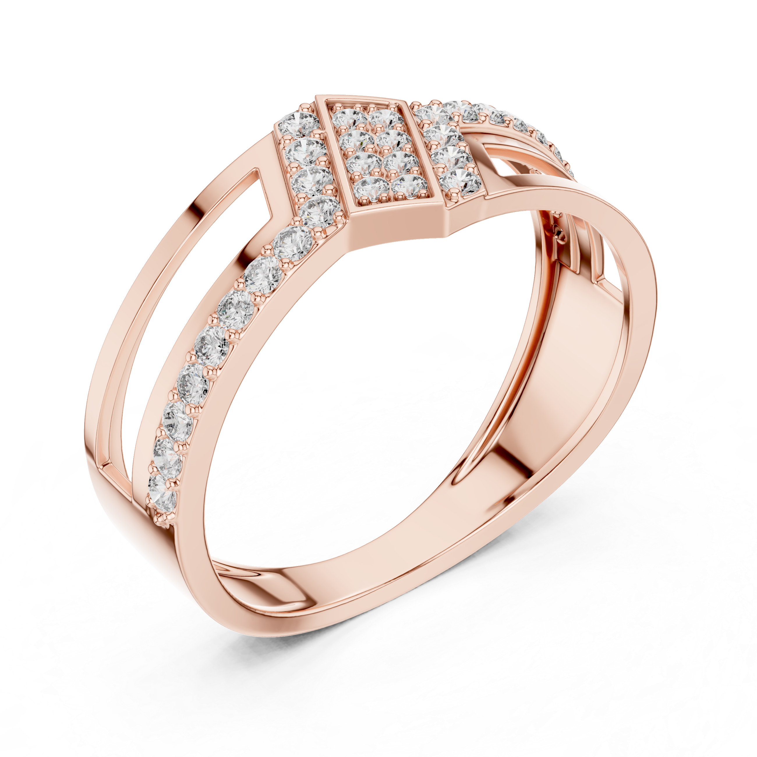 Modern Open Gallery Diamond Ring with Geometric Center Cluster