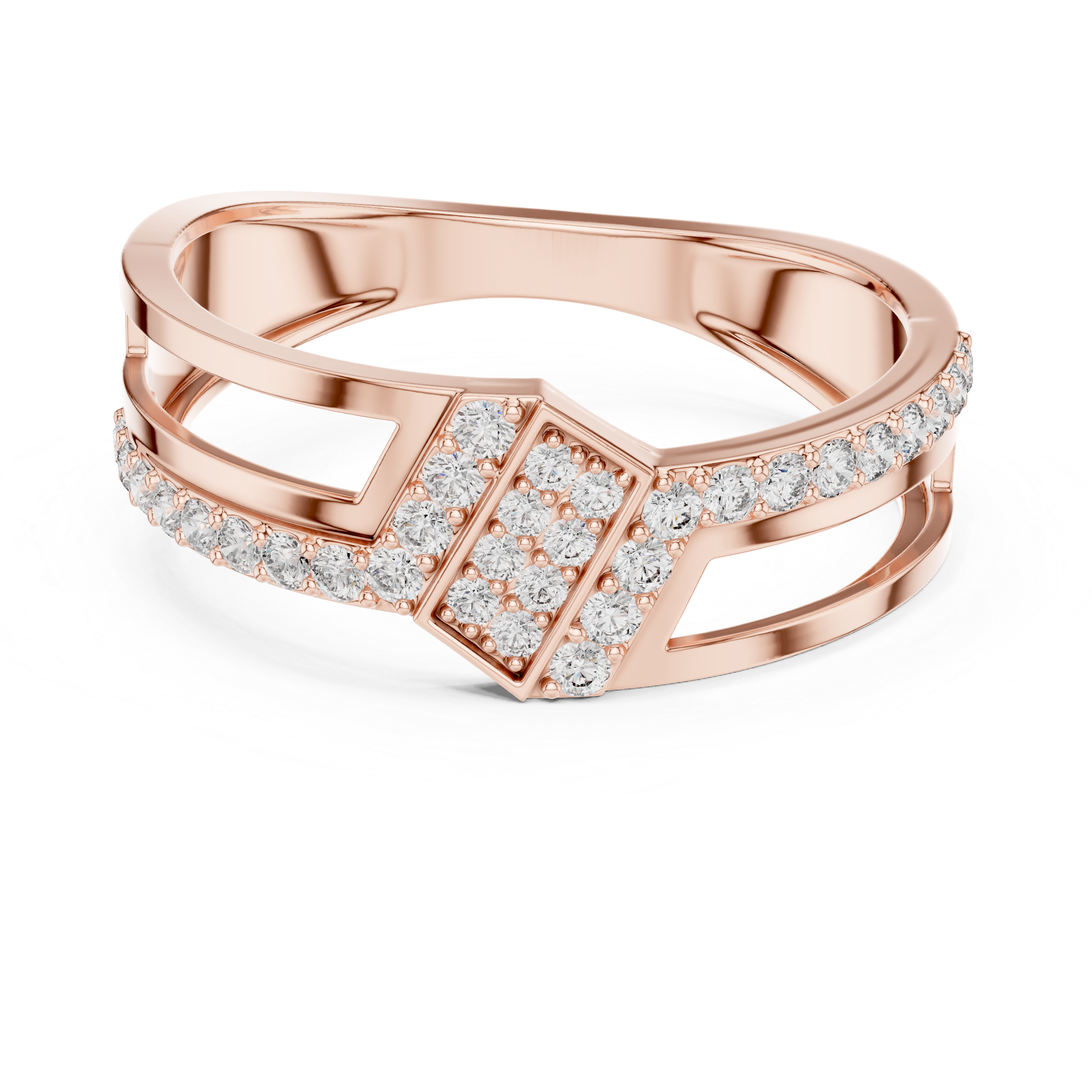 Modern Open Gallery Diamond Ring with Geometric Center Cluster
