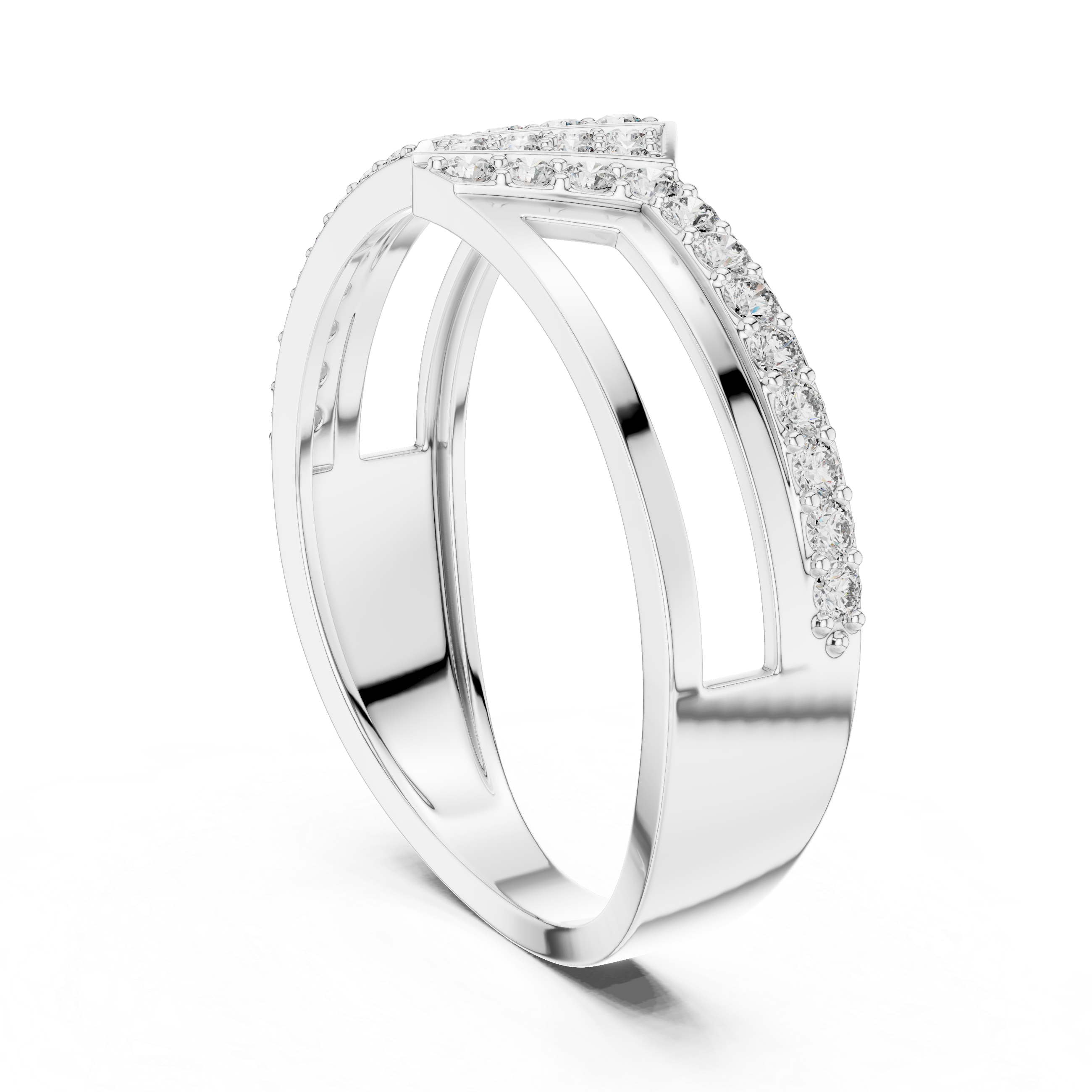 Modern Open Gallery Diamond Ring with Geometric Center Cluster