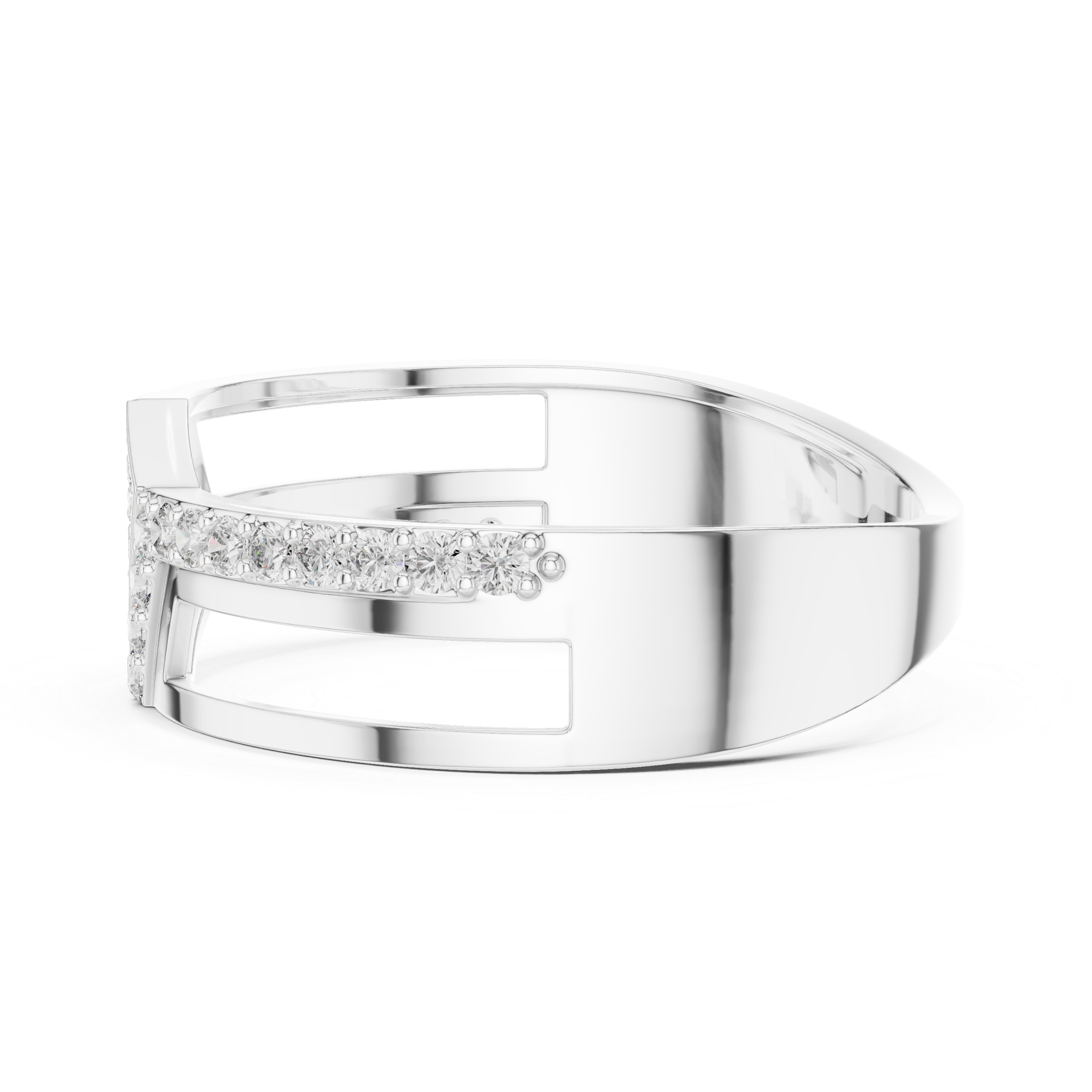 Modern Open Gallery Diamond Ring with Geometric Center Cluster