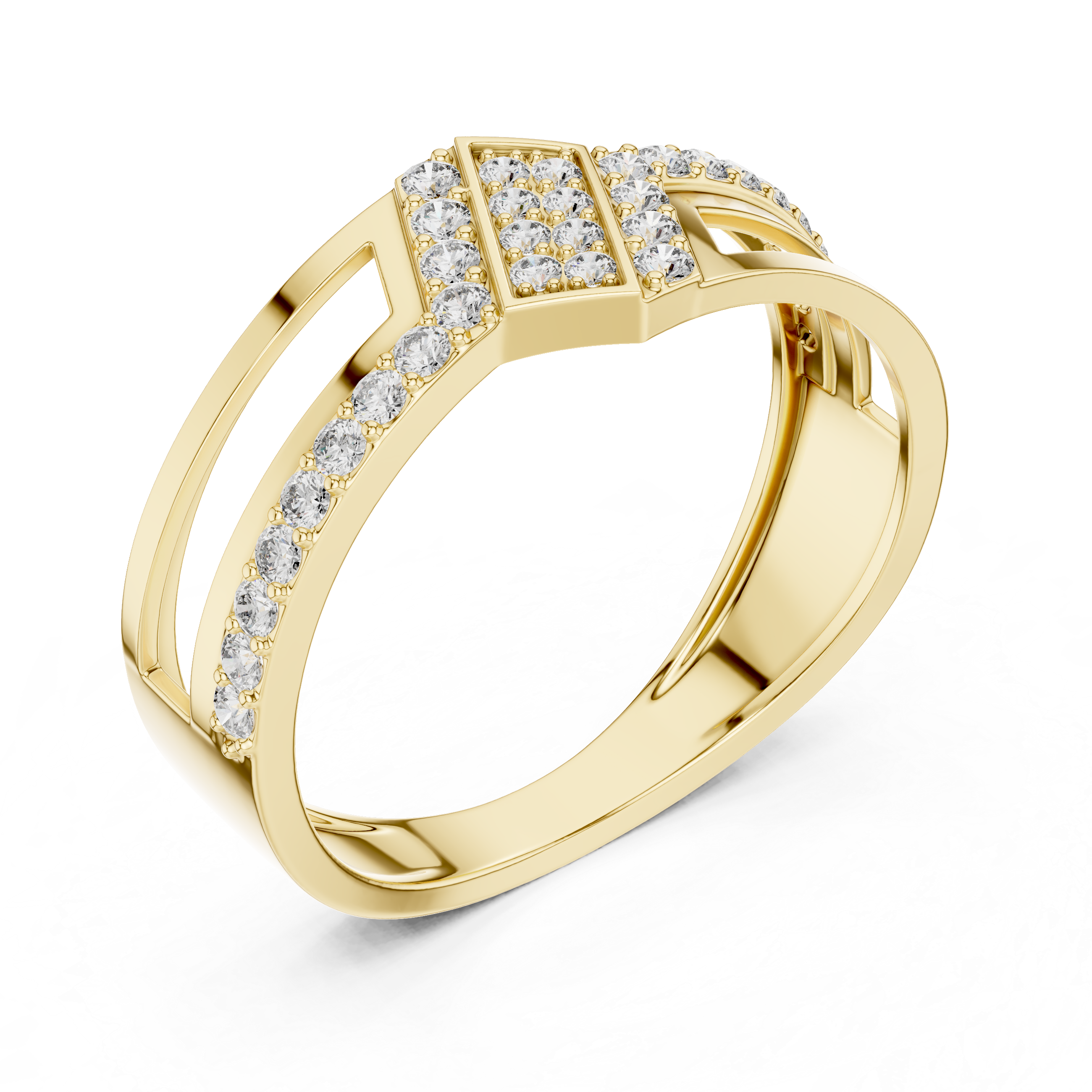 Modern Open Gallery Diamond Ring with Geometric Center Cluster