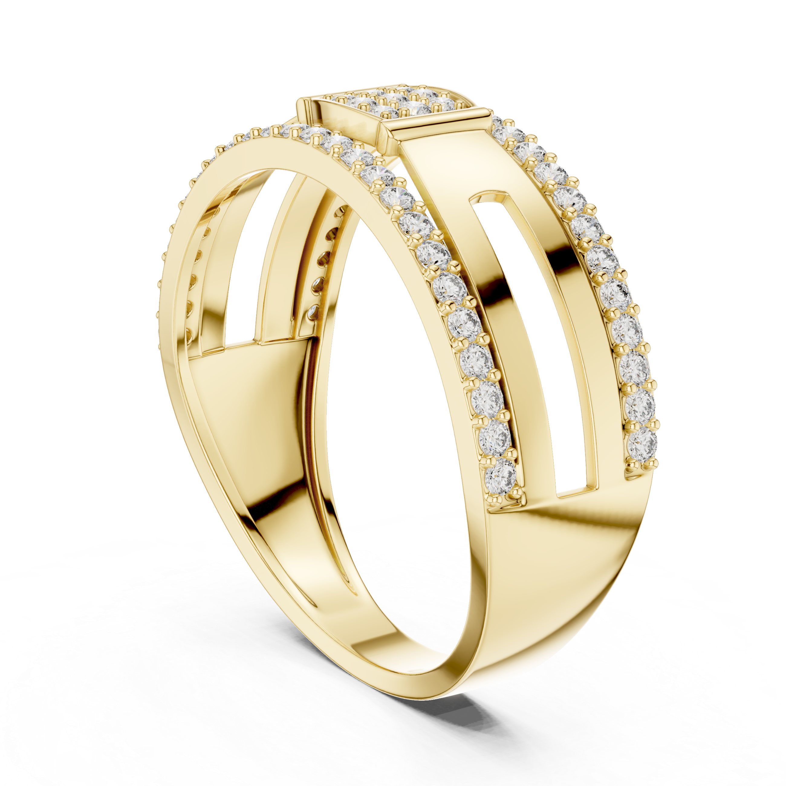 Modern Double Row Diamond Band Ring with Square Cluster Center