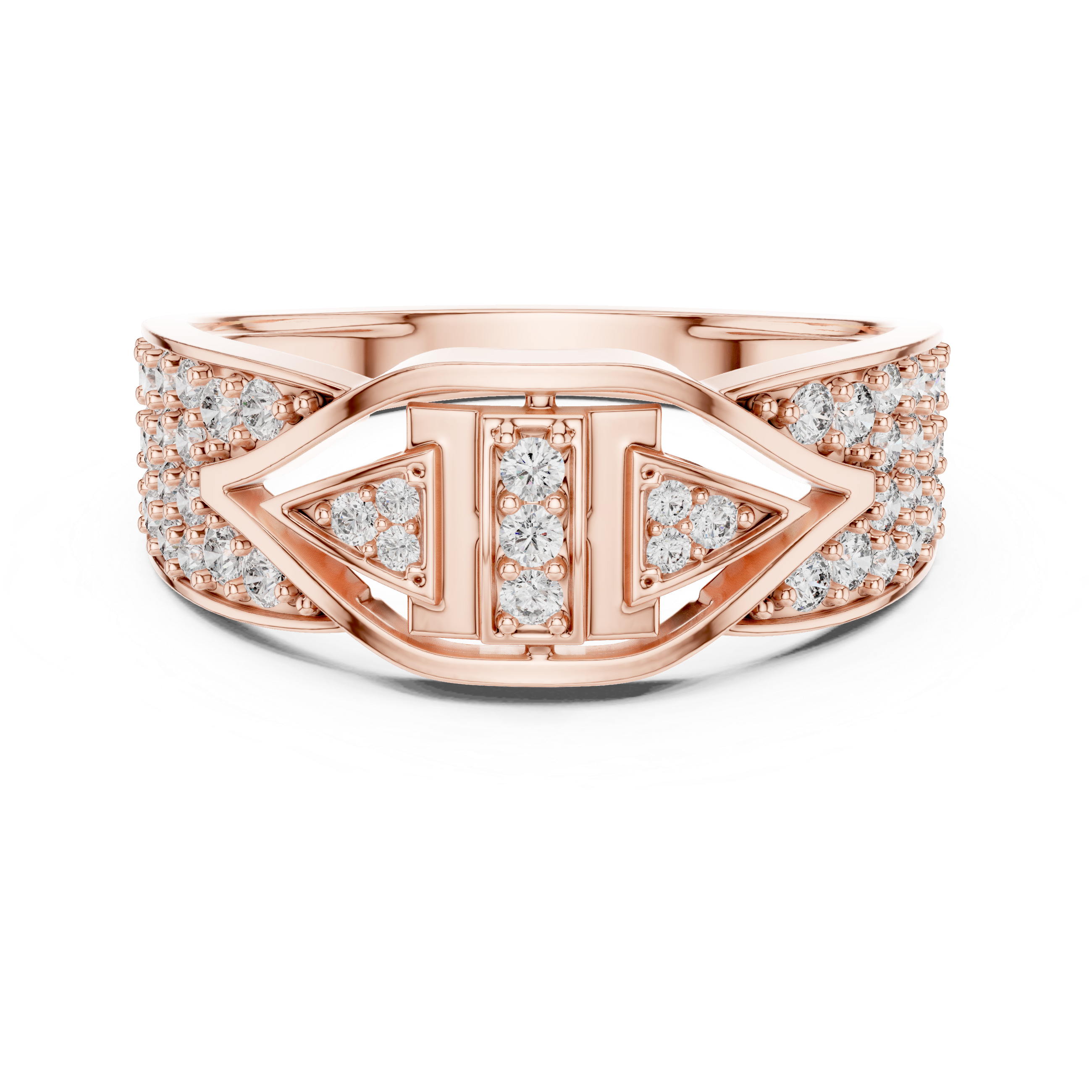 Modern Geometric Diamond Ring with Symmetrical Arrow Design