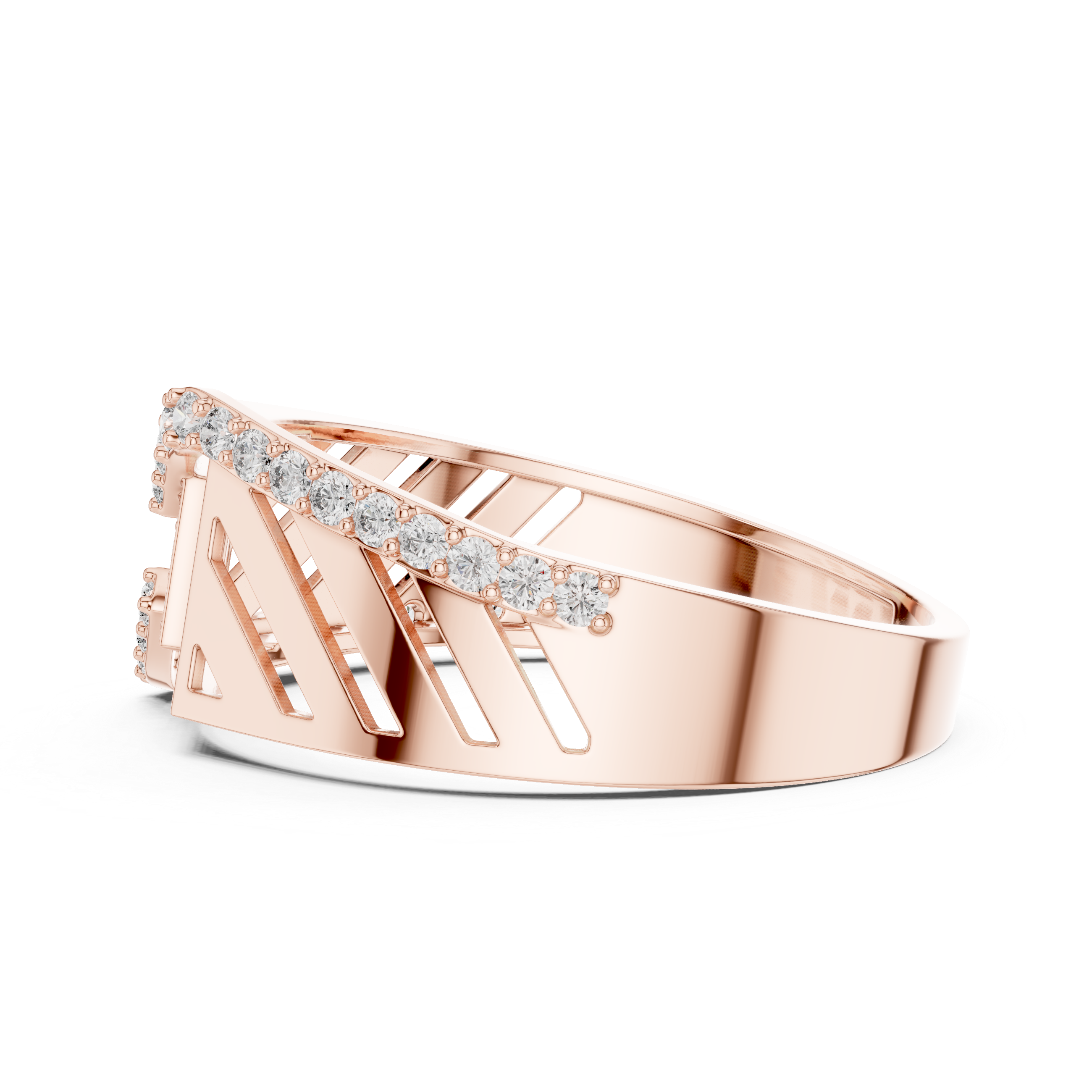 Modern Roman Numeral Diamond Ring with Wave Pavé Design