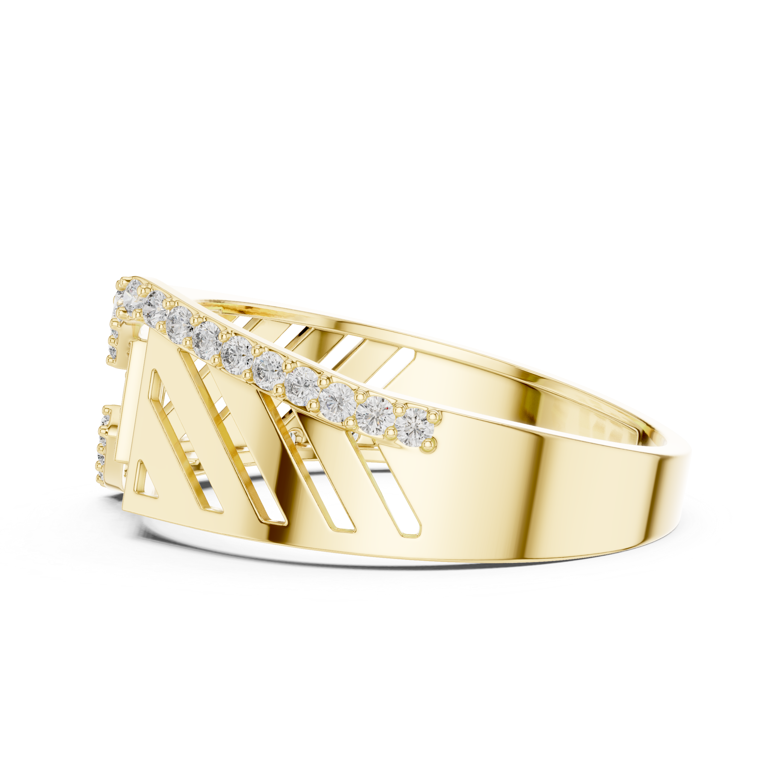 Modern Roman Numeral Diamond Ring with Wave Pavé Design