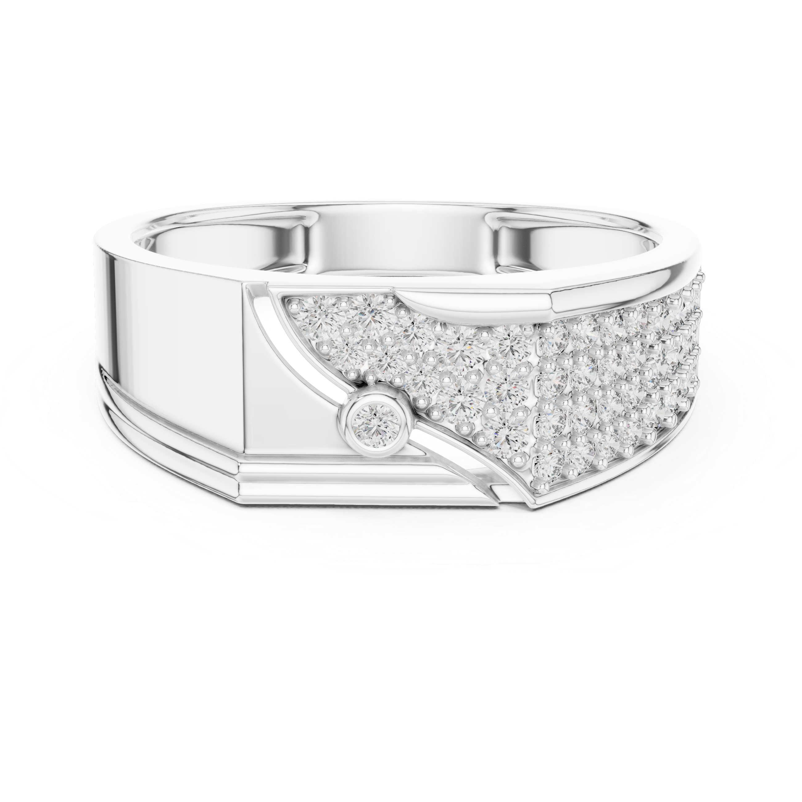Modern Pavé Diamond Statement Ring with Asymmetrical Flow Design