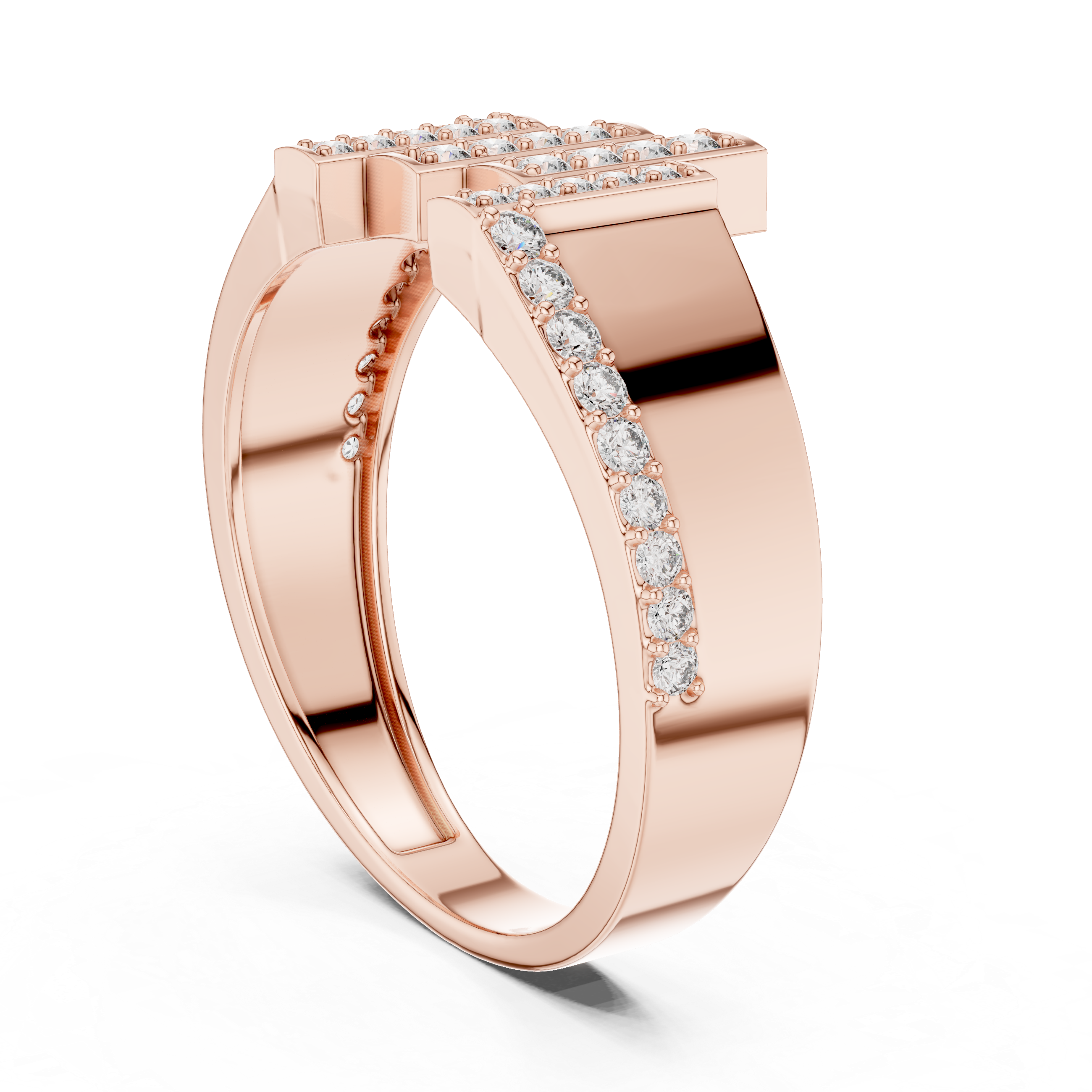 Modern Vertical Bar Diamond Ring with Architectural Open Design