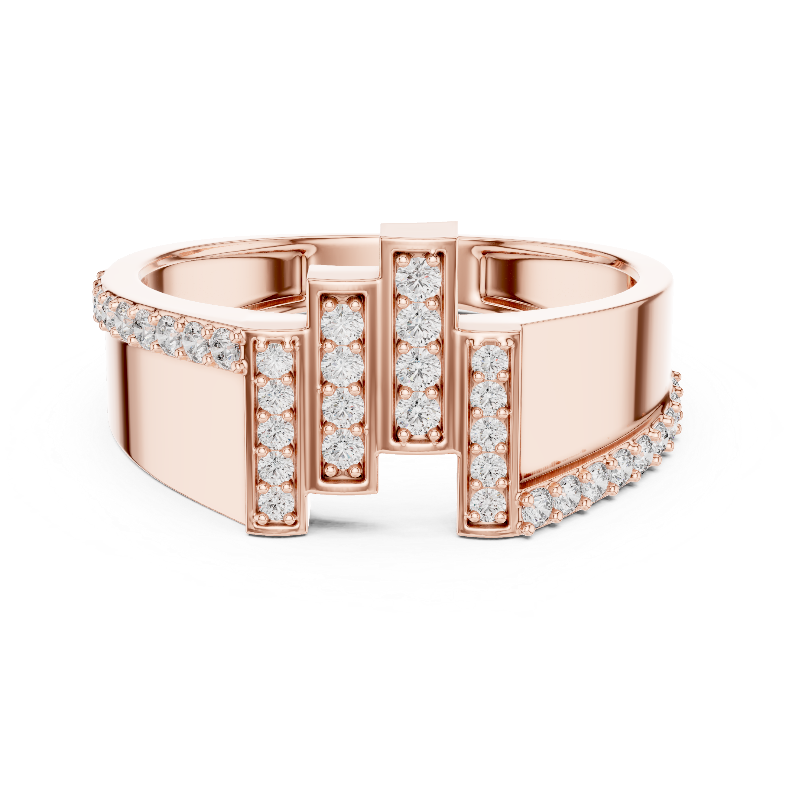 Modern Vertical Bar Diamond Ring with Architectural Open Design