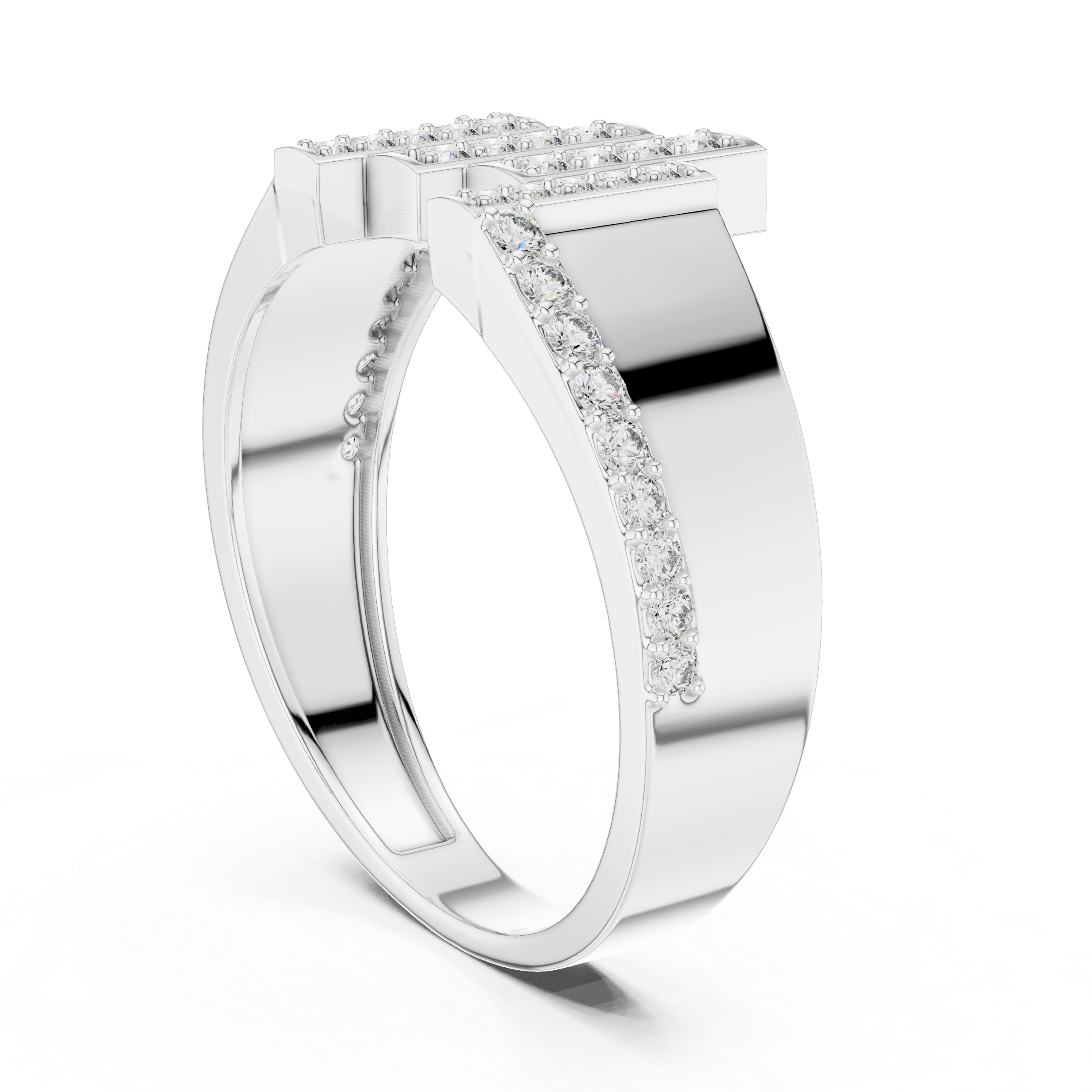 Modern Vertical Bar Diamond Ring with Architectural Open Design