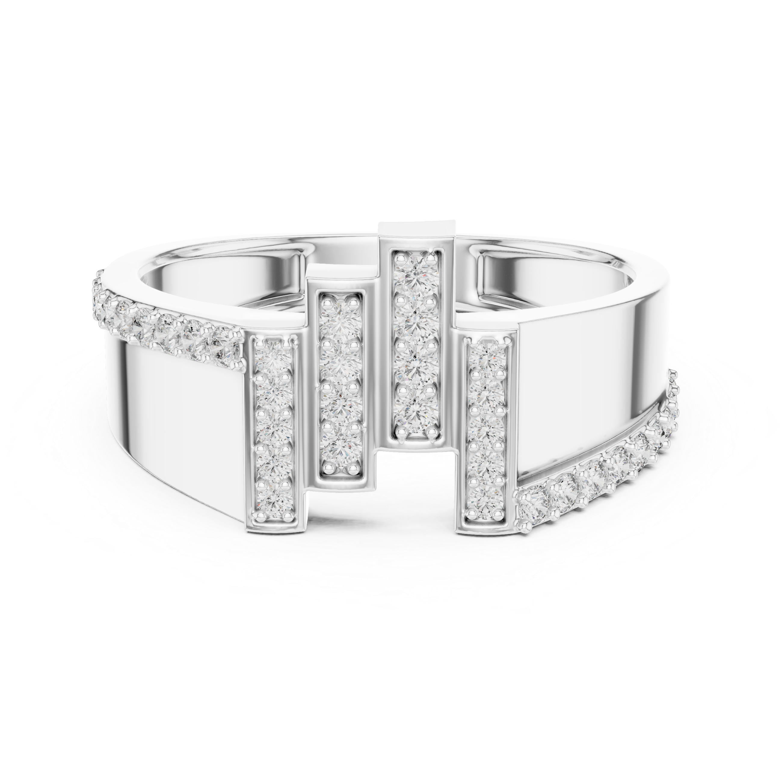 Modern Vertical Bar Diamond Ring with Architectural Open Design