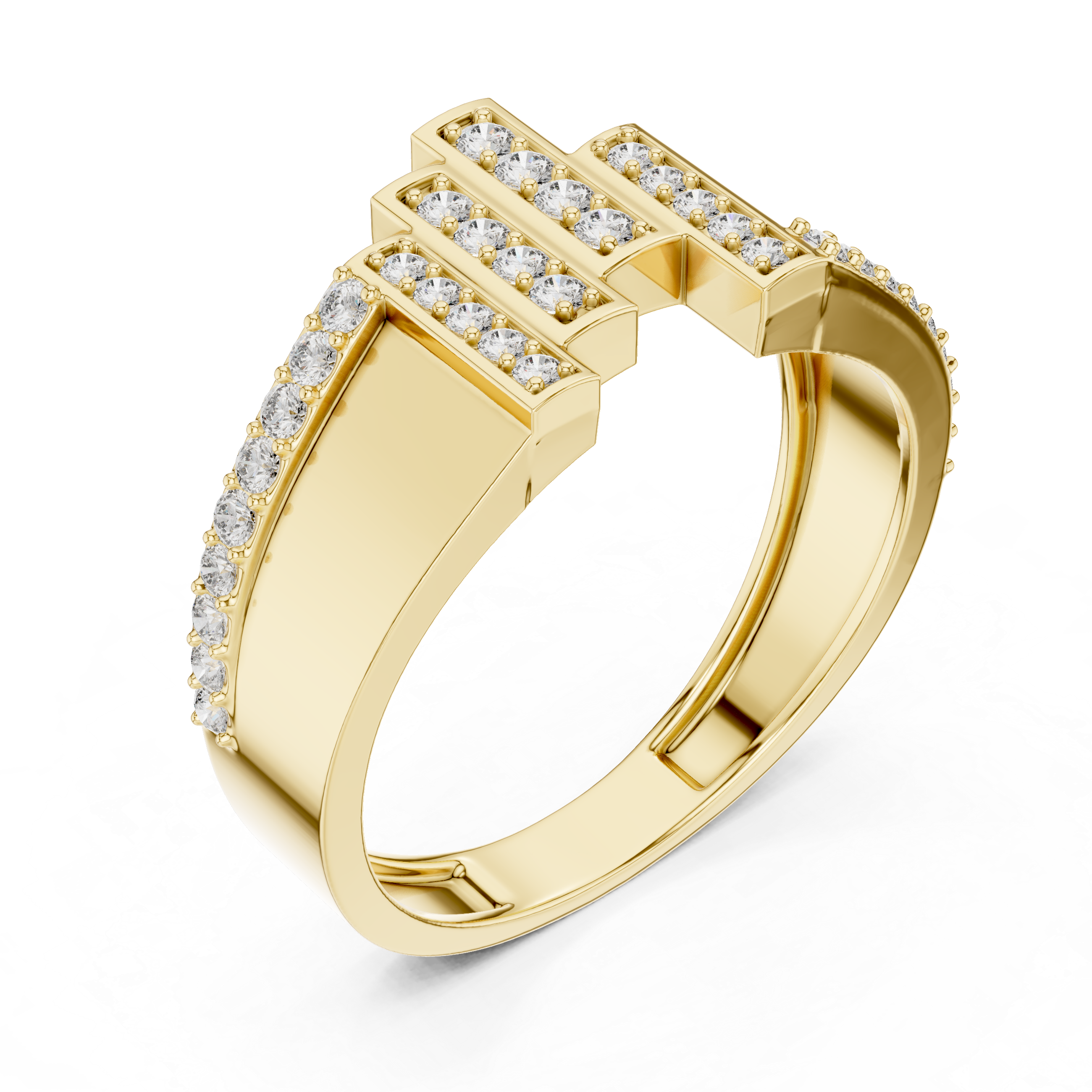Modern Vertical Bar Diamond Ring with Architectural Open Design