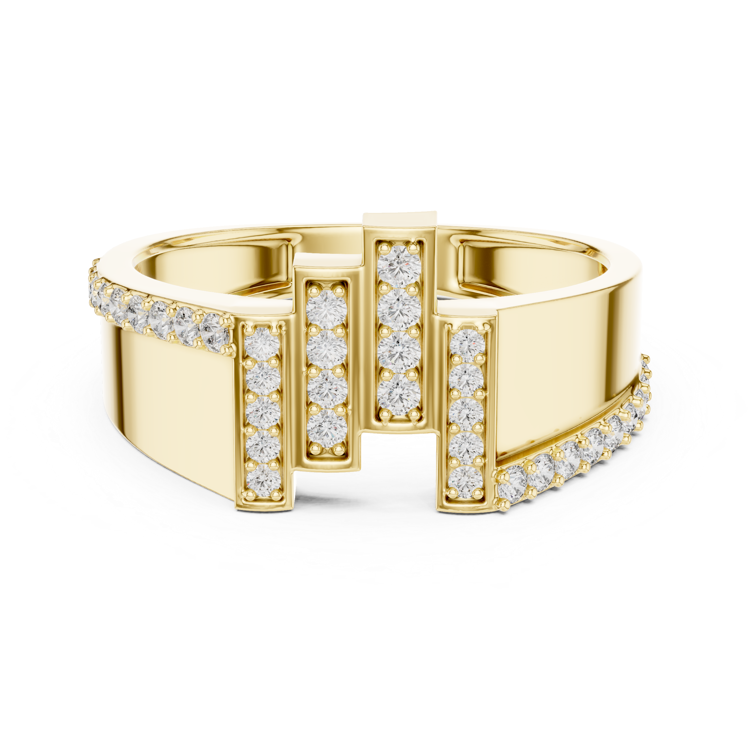Modern Vertical Bar Diamond Ring with Architectural Open Design