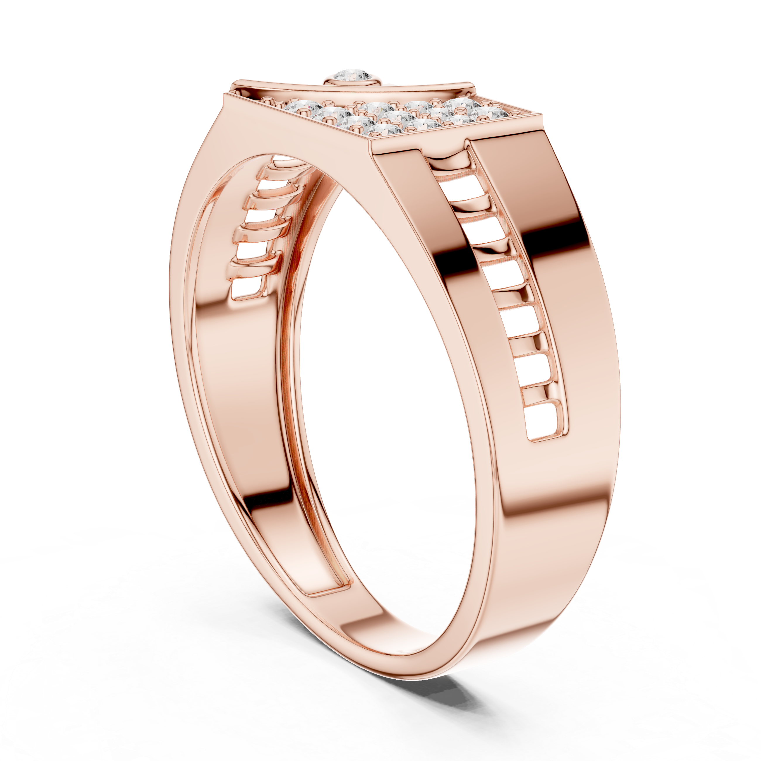 Modern Asymmetrical Diamond Signet Ring with Geometric Pavé Panel