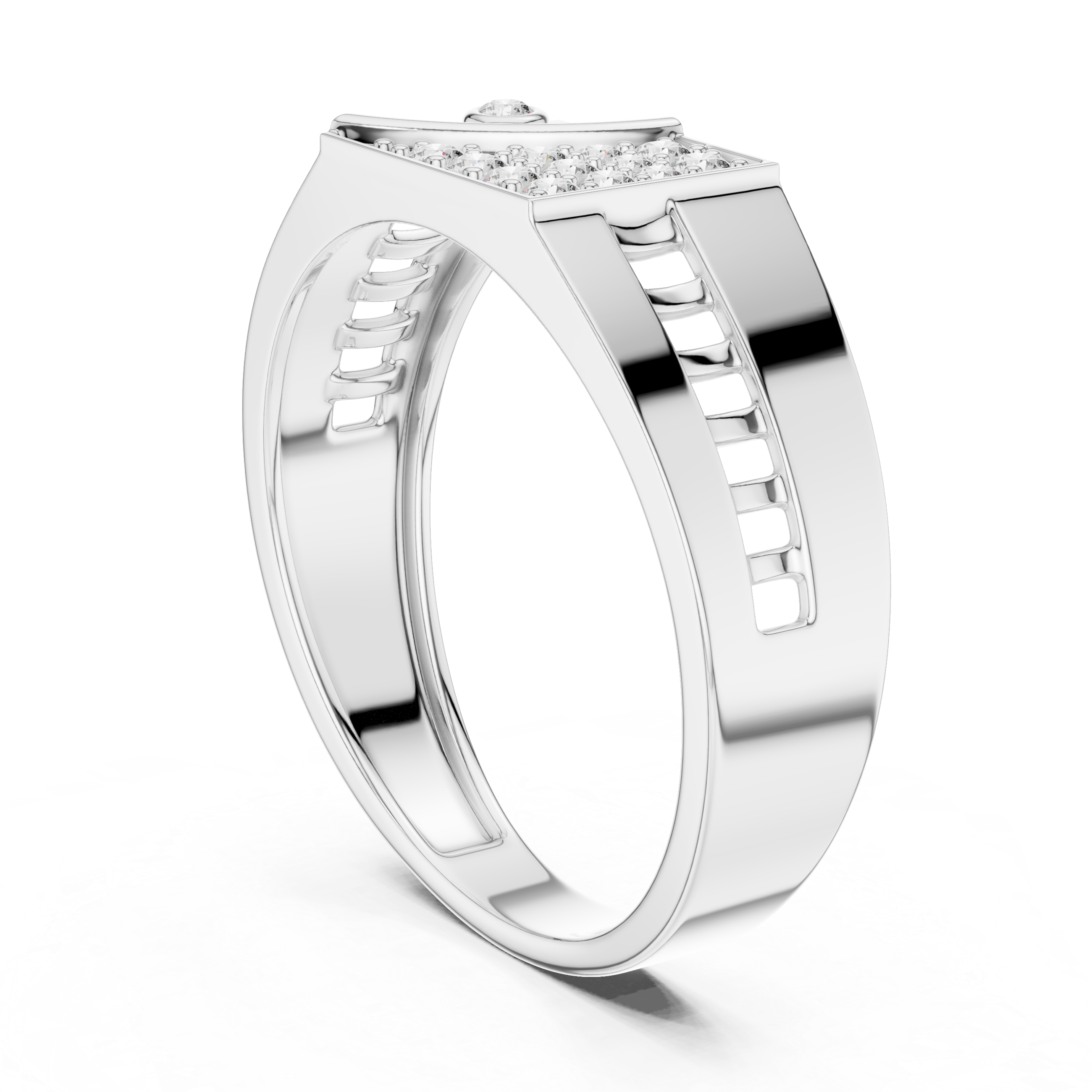 Modern Asymmetrical Diamond Signet Ring with Geometric Pavé Panel