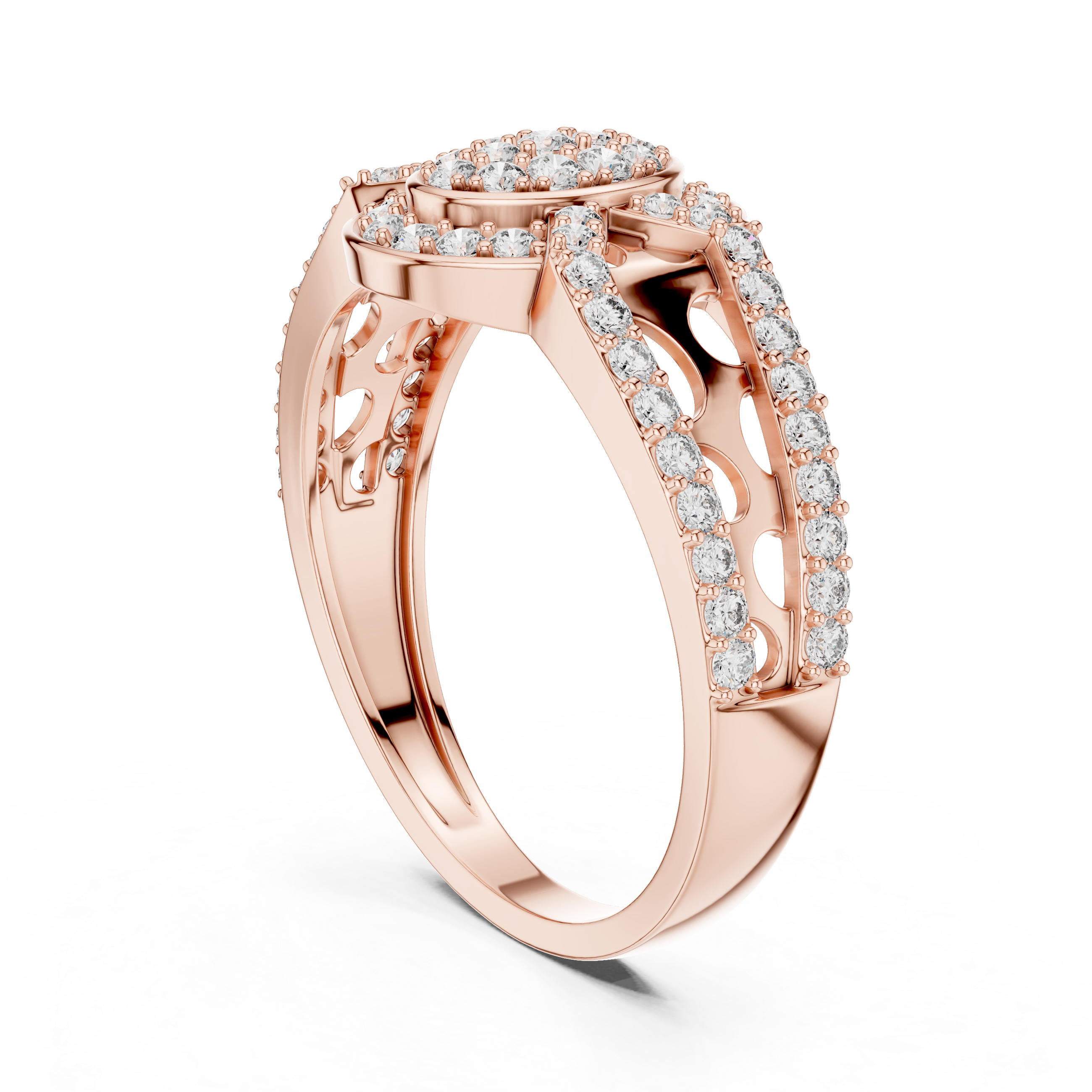 Oval Halo Diamond Ring with Split Pavé Band and Vintage Gallery Design