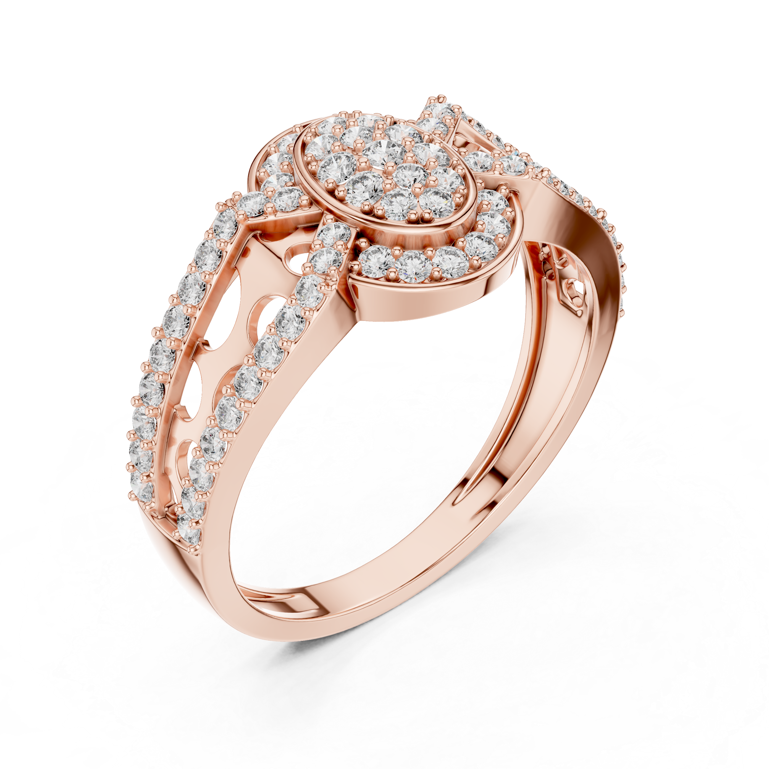 Oval Halo Diamond Ring with Split Pavé Band and Vintage Gallery Design